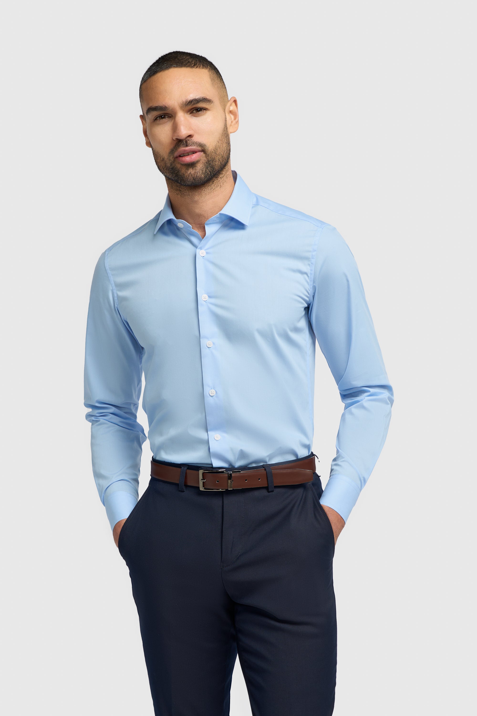 Men's Cotton Long Sleeve Tailored Fit Shirt - MIATTI - Sky Blue Front Picture