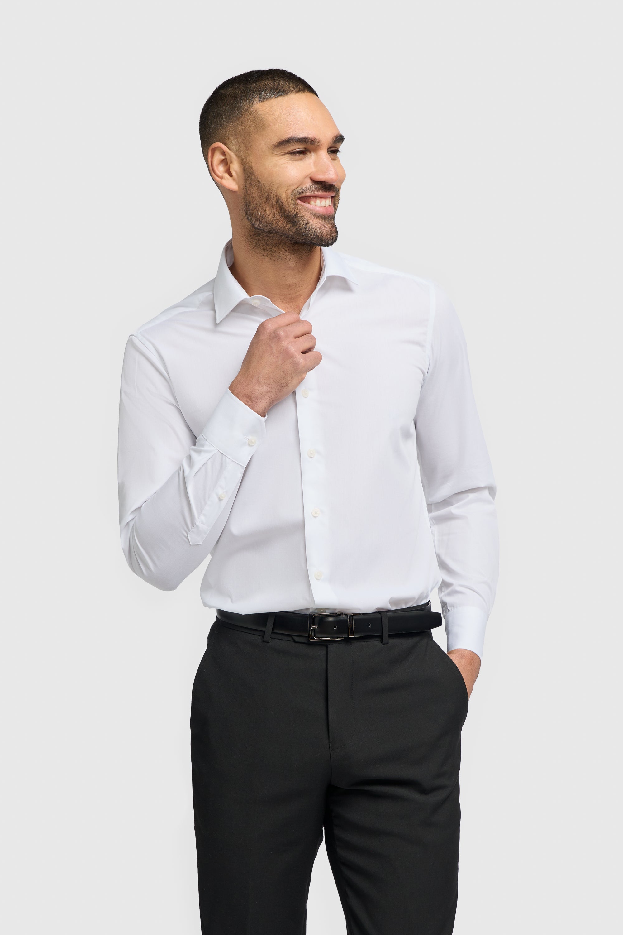 Men's Cotton Long Sleeve Tailored Fit Shirt - MIATTI - White Front Picture