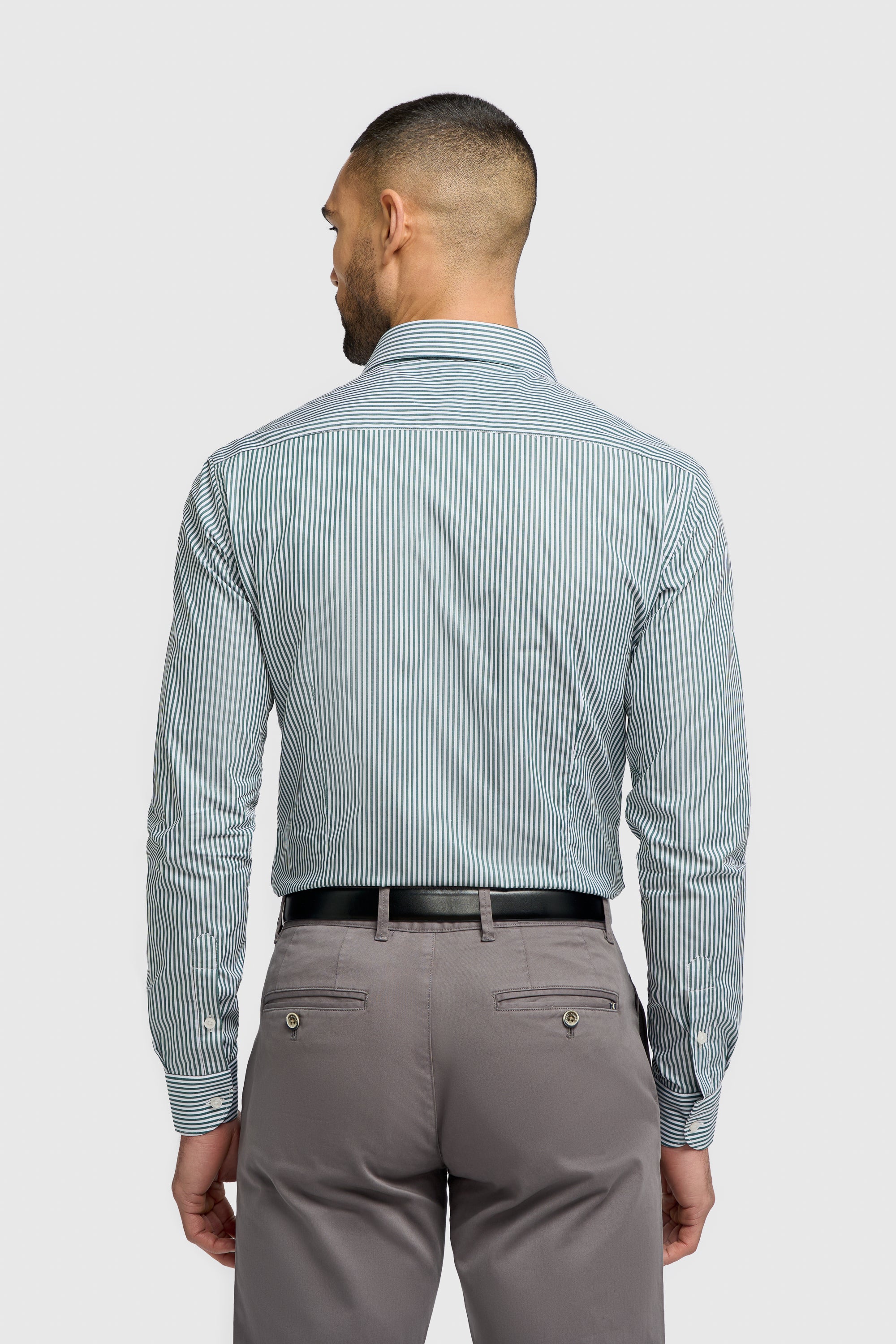 Men’s Cotton Pinstripe Long Sleeve Shirt - Argiro - Forest Green Back Picture