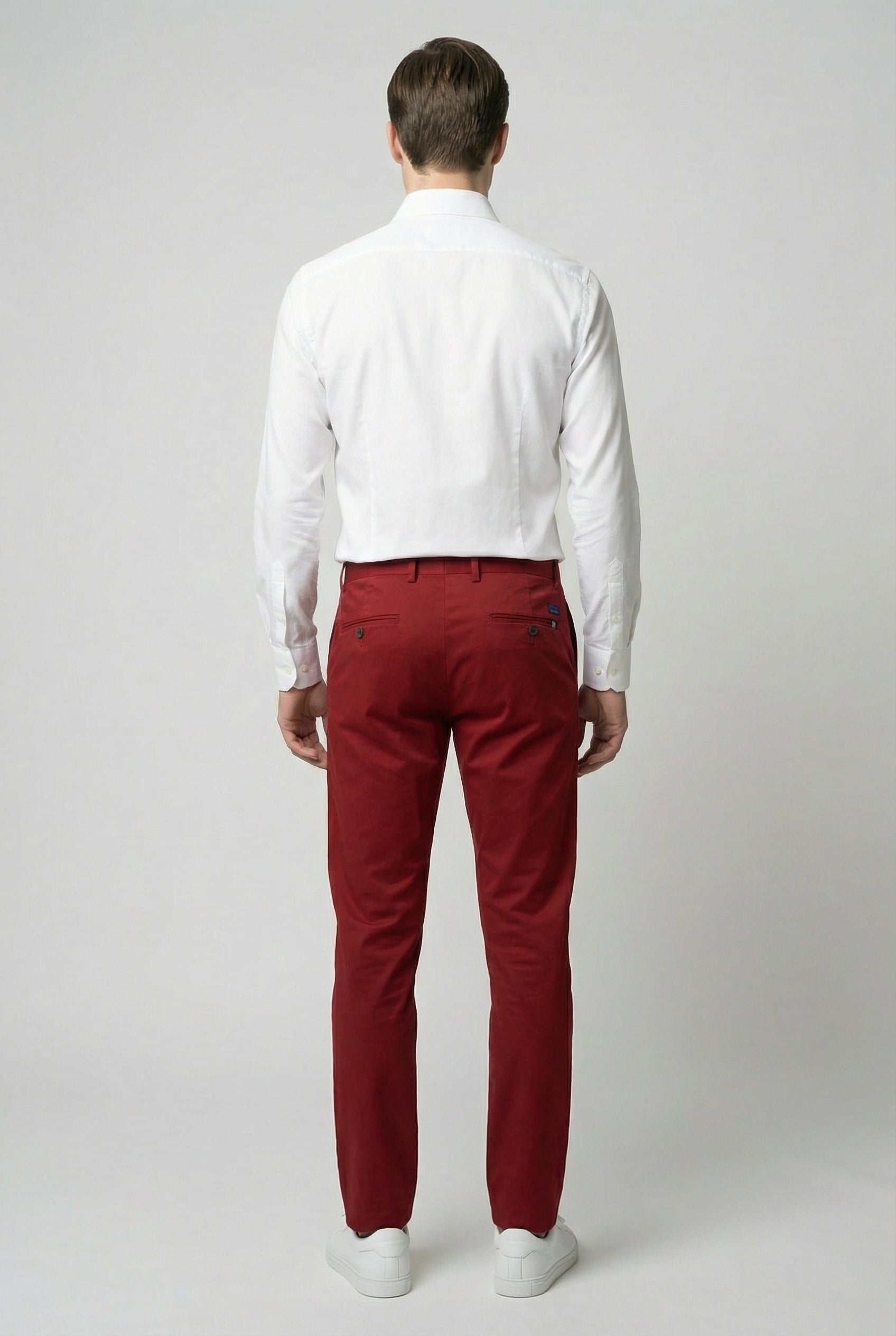 Men’s Cotton Regular Fit Chino Trousers - Zack - Burgundy Back Picture