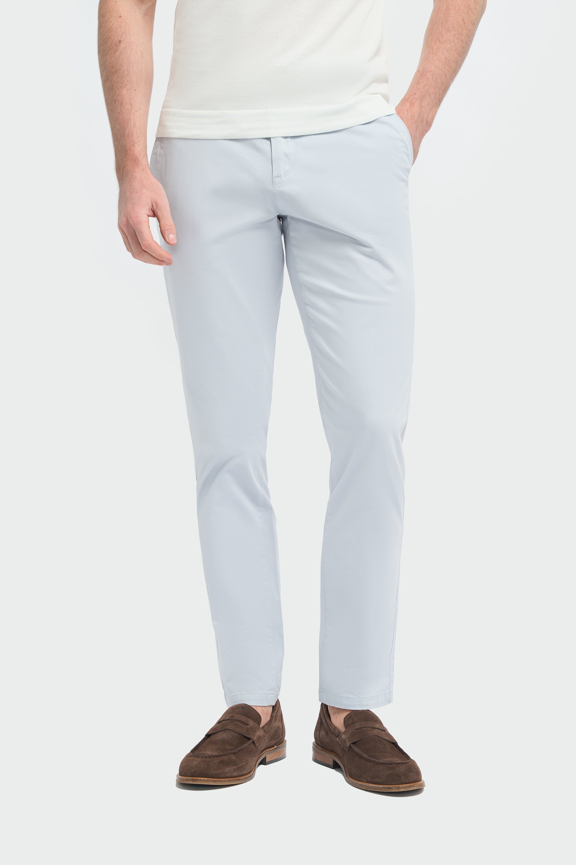 Men’s Cotton Slim Fit Chino Trousers - Hudson - Artic Grey Front Picture