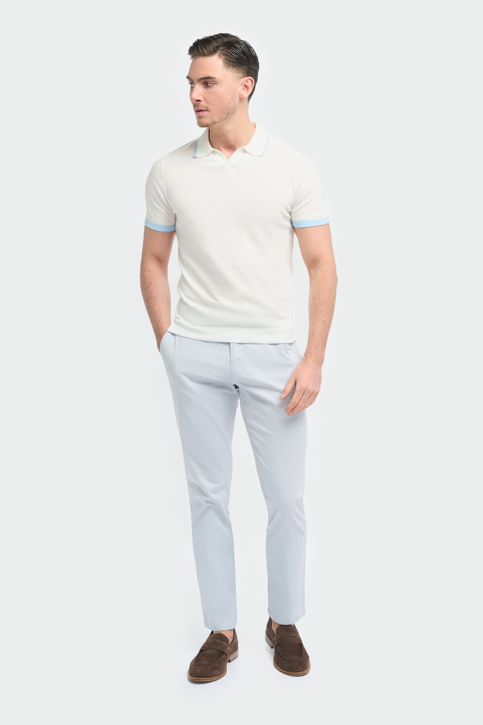 Men’s Cotton Slim Fit Chino Trousers - Hudson - Artic Grey Model Picture