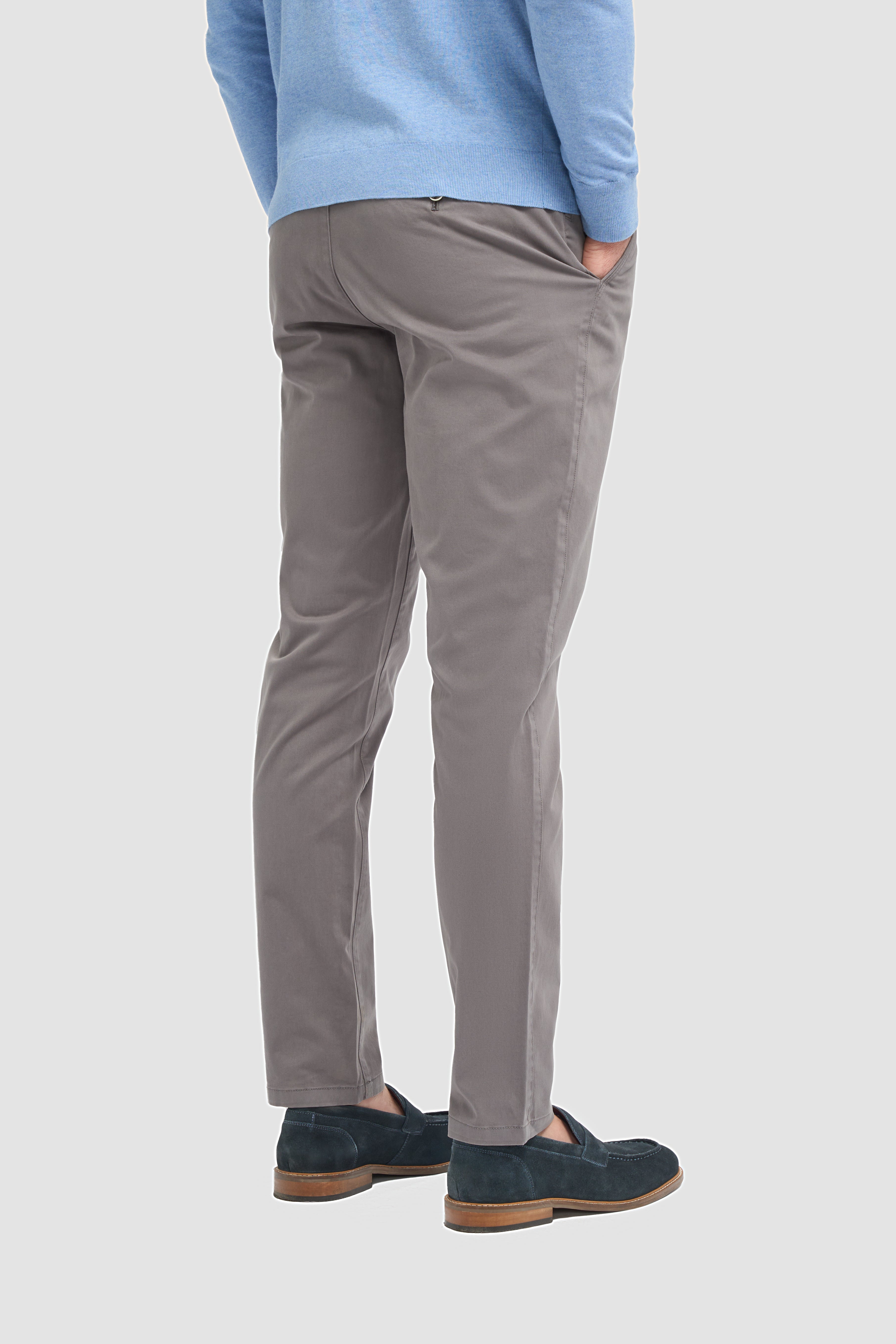 Men’s Cotton Slim Fit Chino Trousers - Hudson - Grey Trousers Back Picture