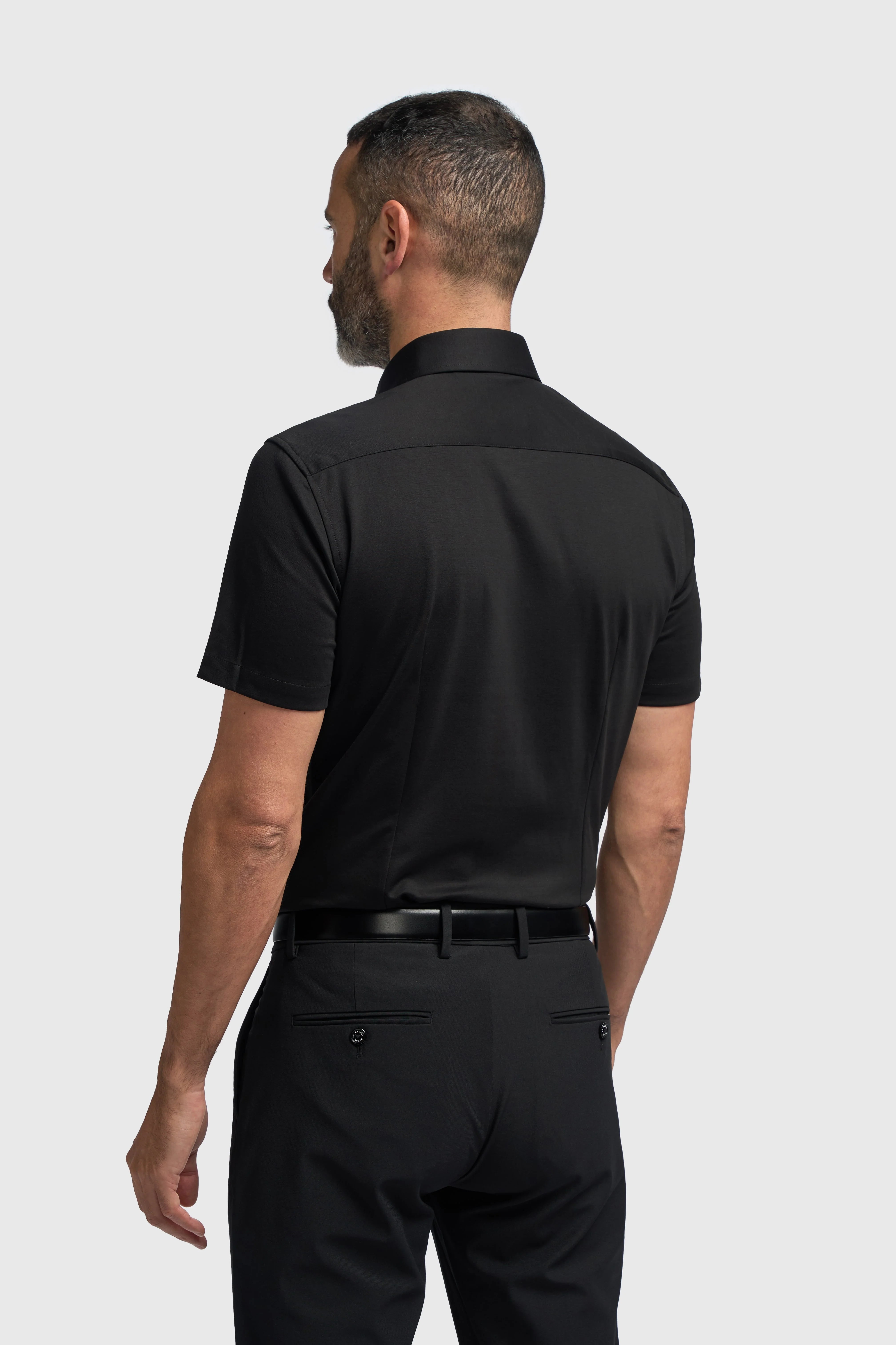Men's Cotton Slim Fit Short Sleeve Shirt - Ashley - Black Back Picture