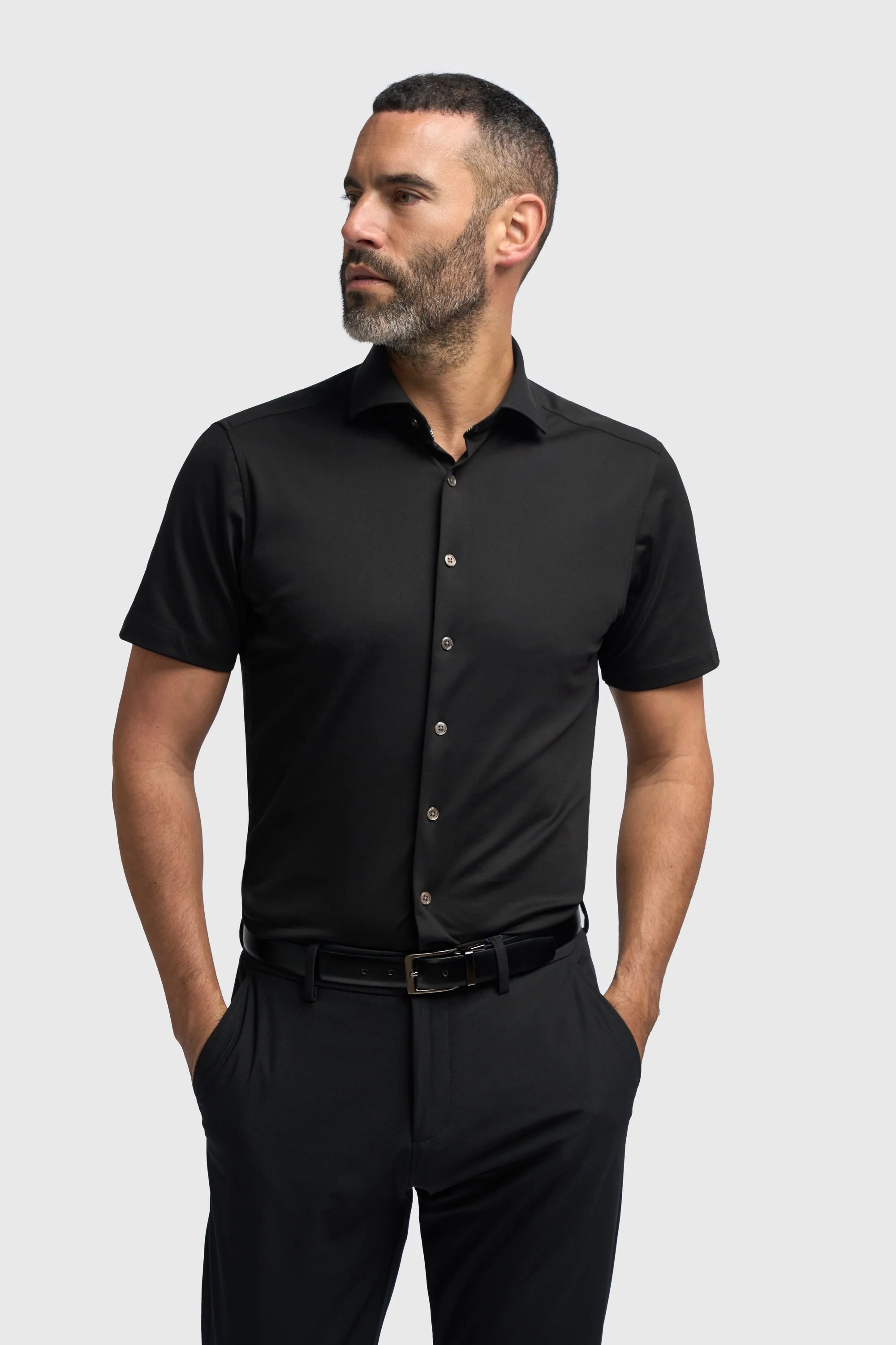 Men's Cotton Slim Fit Short Sleeve Shirt - Ashley - Black 