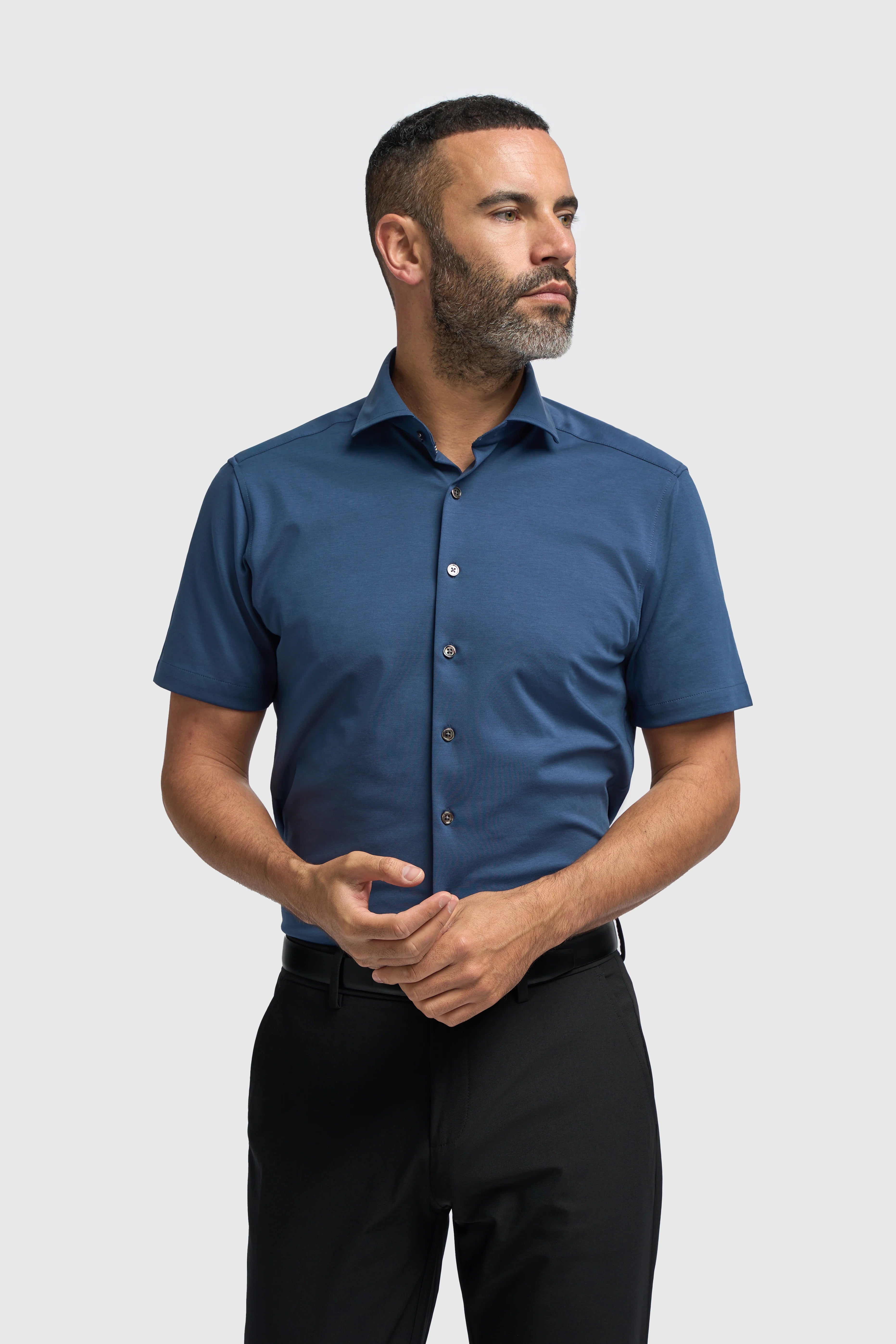 Men's Cotton Slim Fit Short Sleeve Shirt - Ashley - Blue 