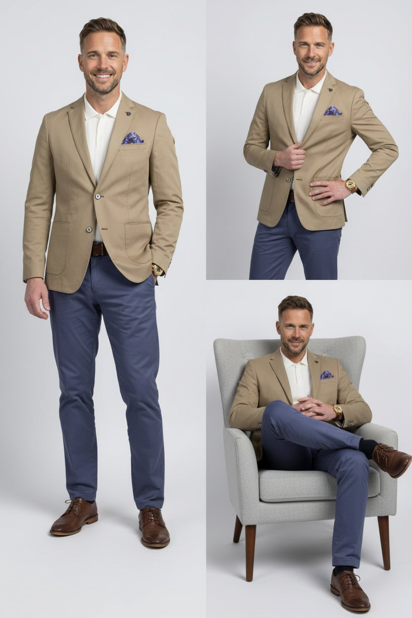 Men’s Cotton Twill Blazer with Patch Pockets - Ethan - Tan