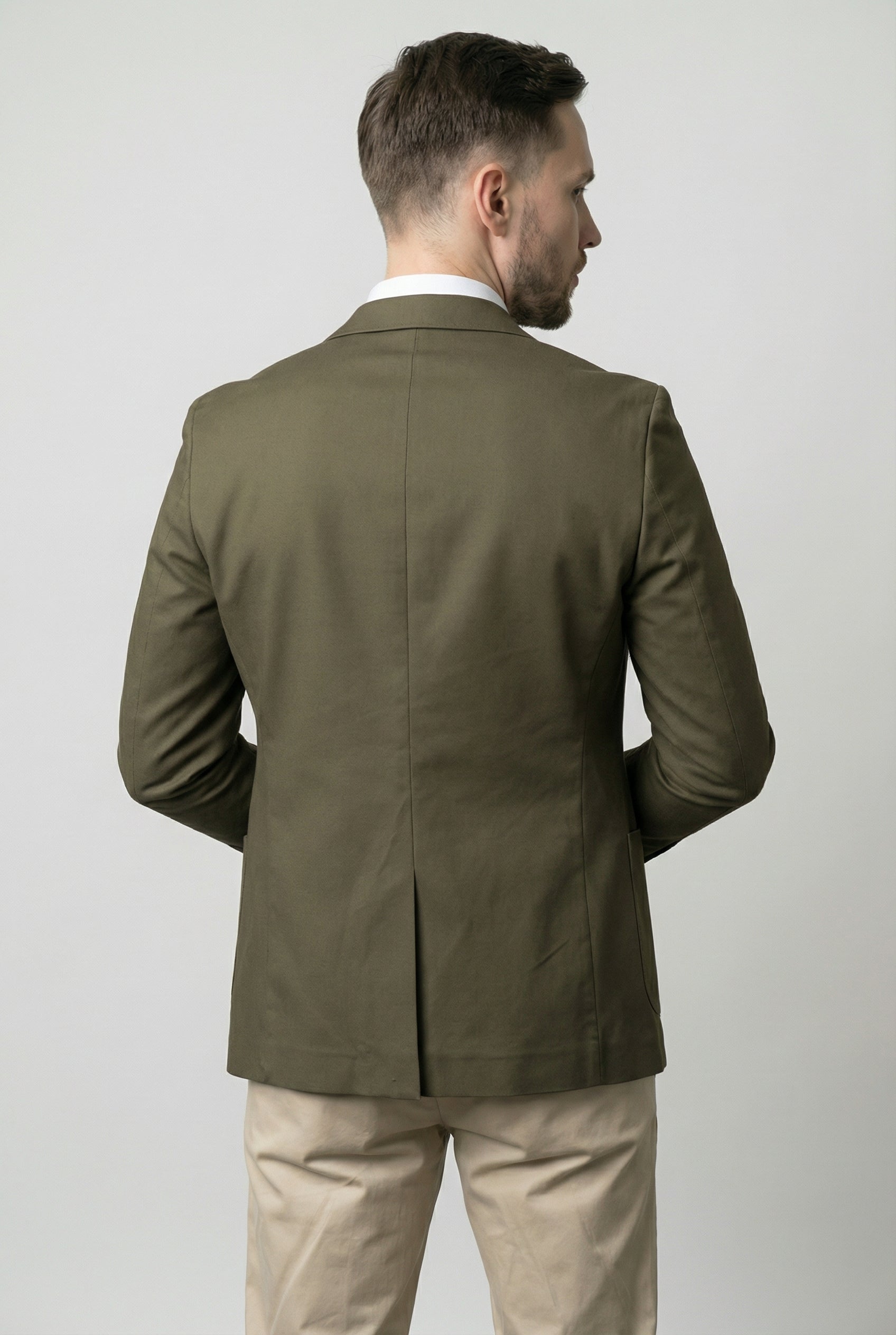 Men’s Cotton Twill Blazer with Patch Pockets - Theo - Green Model Back  Picture 