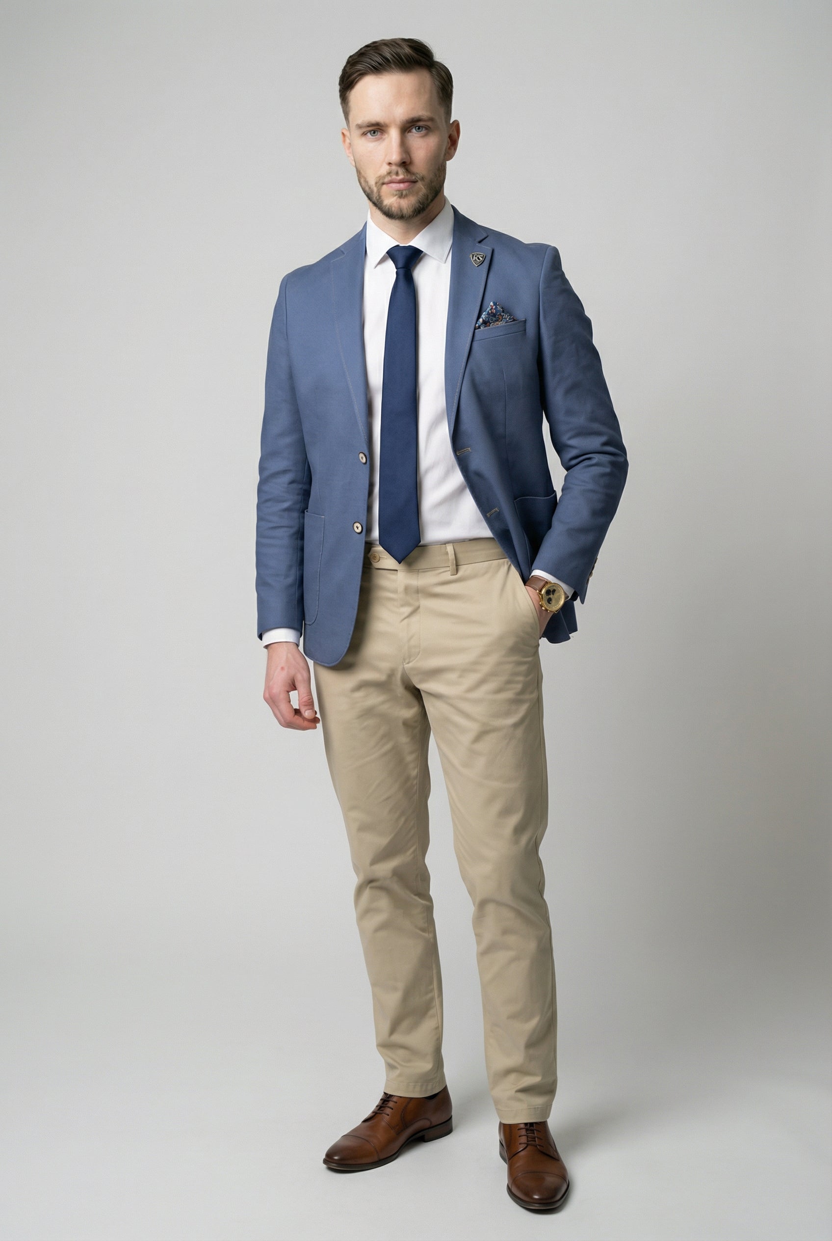 Men’s Cotton Twill Smart Blazer - Roy - Blue Model Picture