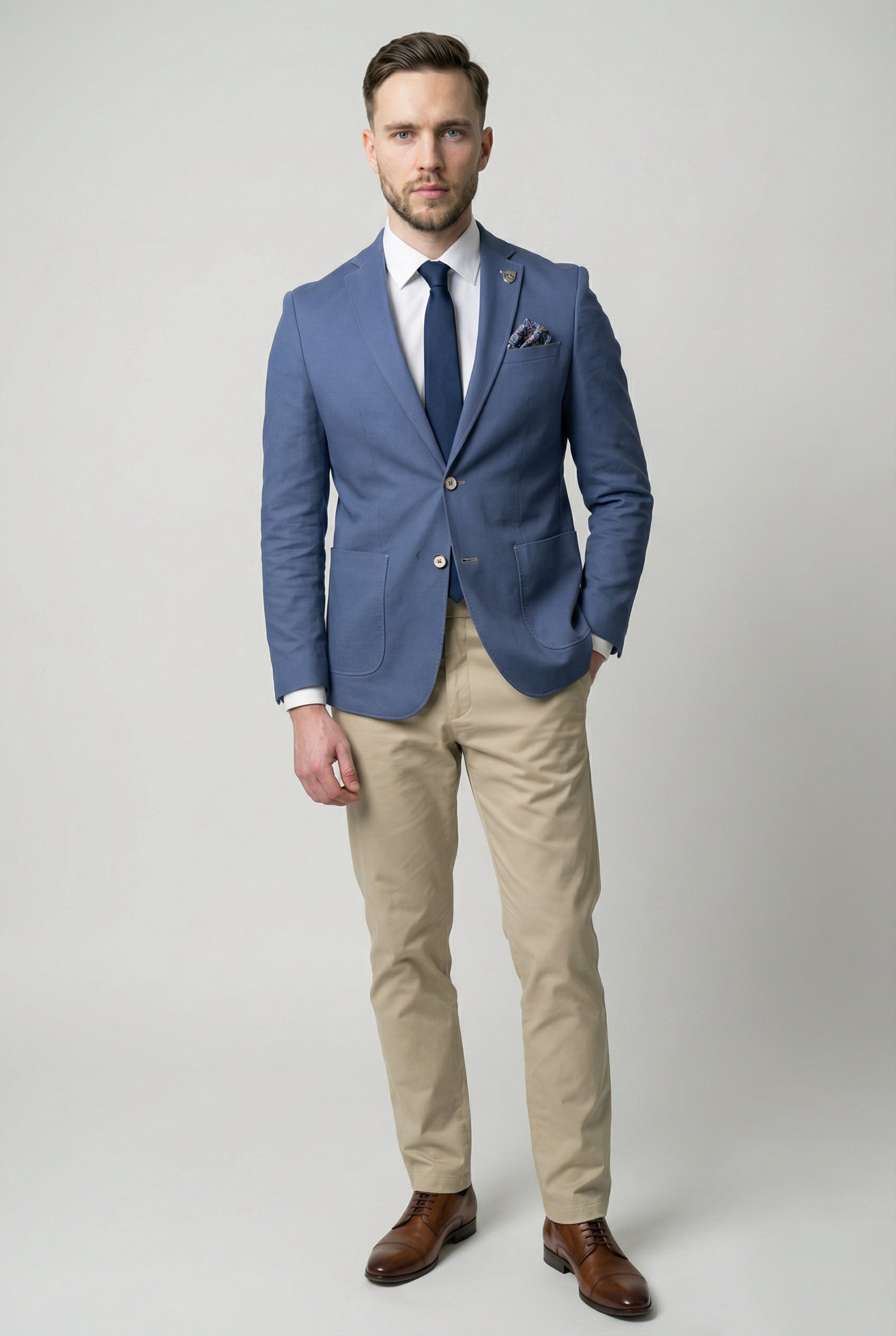 Men’s Cotton Twill Smart Blazer - Roy - Blue Front Picture