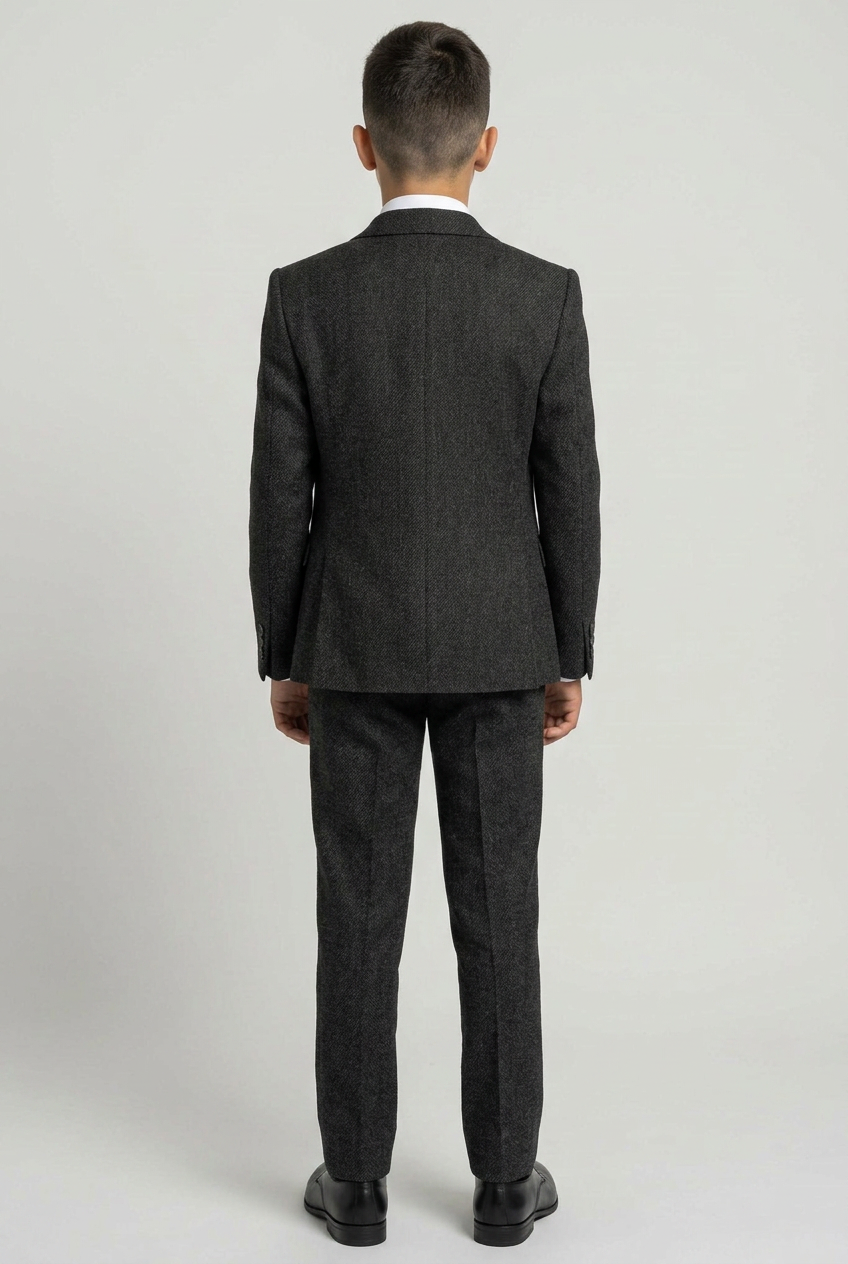 Boys Dark Charcoal Textured 3 Piece Suit