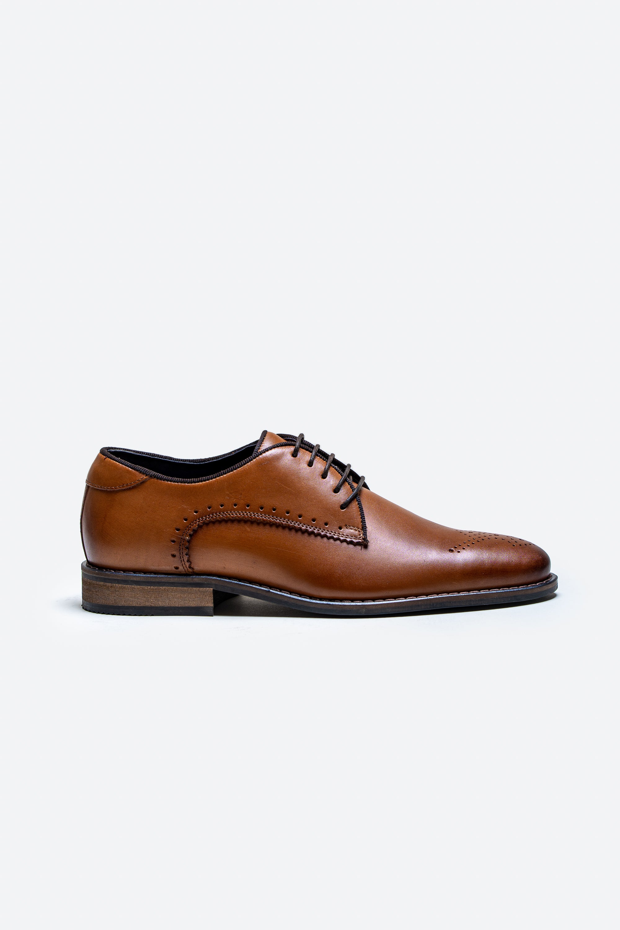 Men's Derby Lace Up Leather Brogue Dress Shoes - MADRID - Tan Brown Side Picture