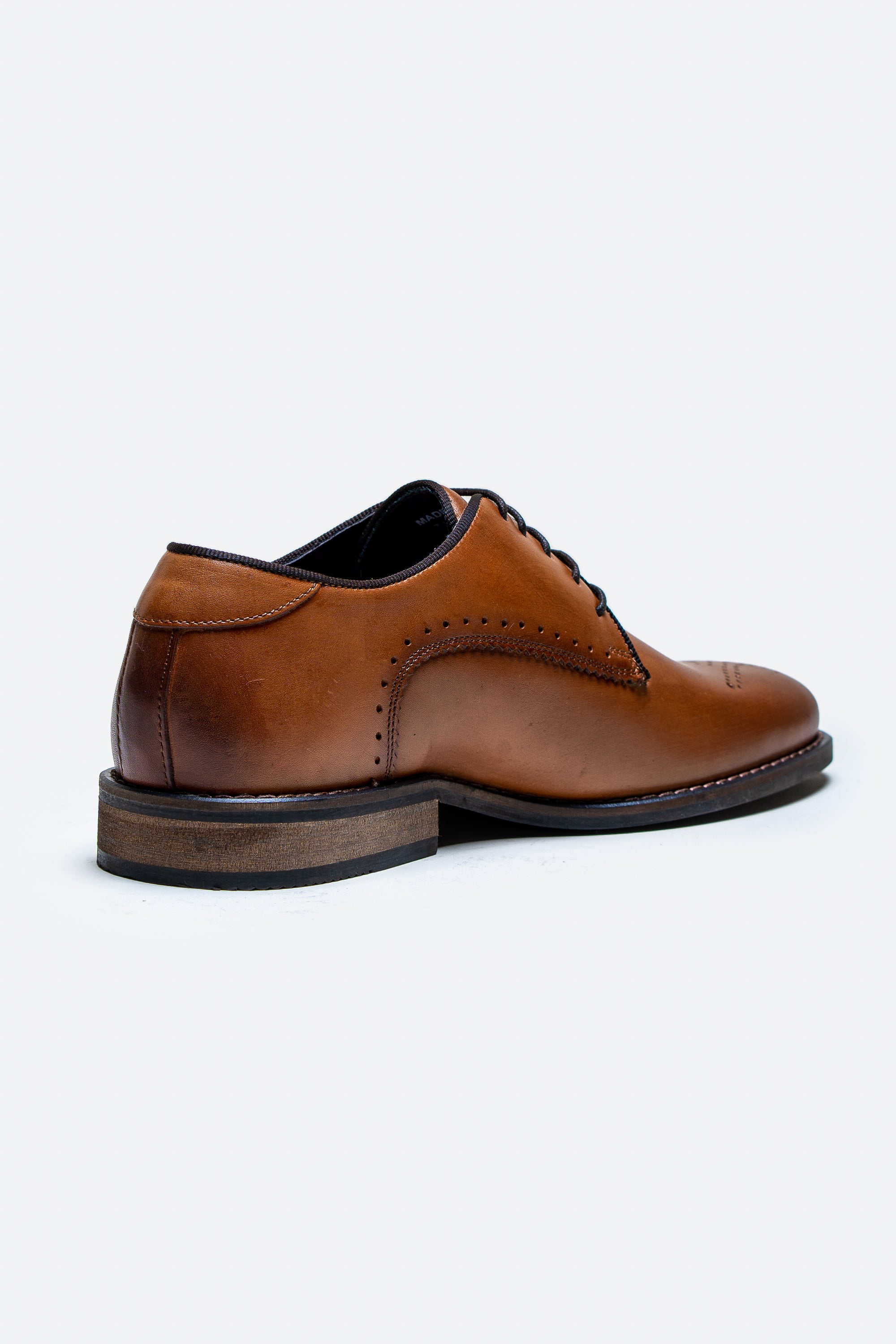 Men's Derby Lace Up Leather Brogue Dress Shoes - MADRID - Tan Brown Back Picture