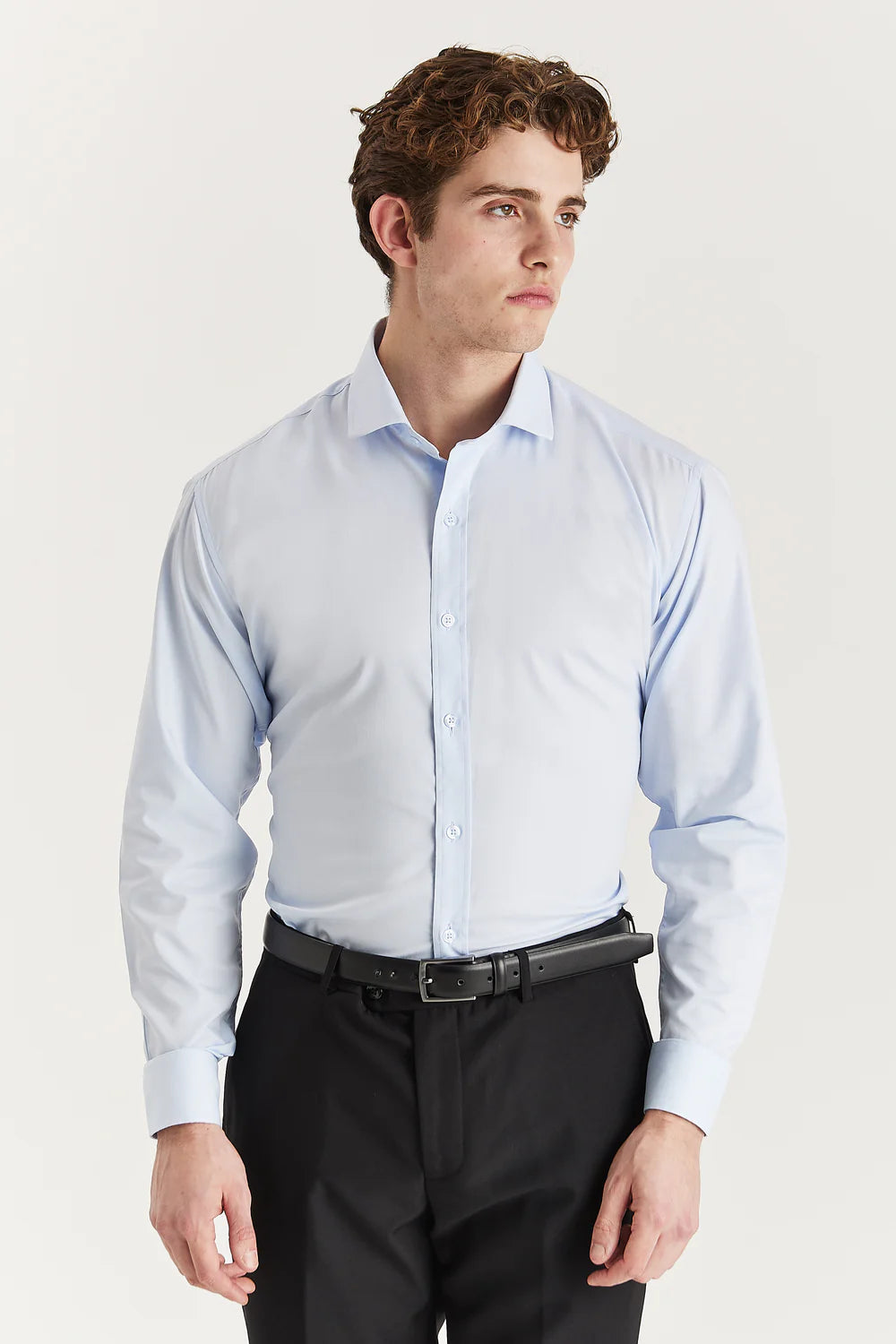 Men's Double Cuff Tailored Fit Formal Shirt - Blue Model Picture