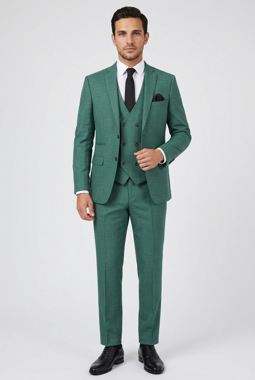 Men's Emerald Green 3 Piece Slim Fit Suit – Blazer, Waistcoat & Trousers