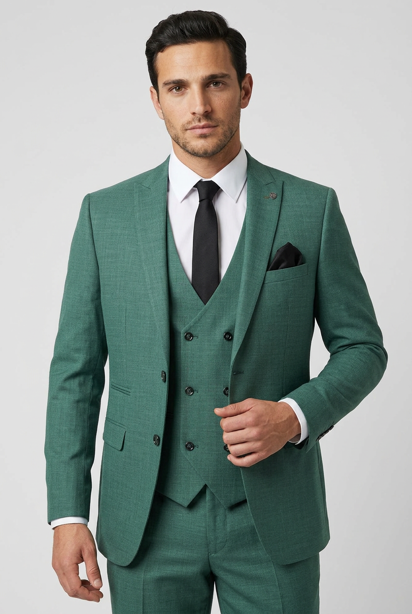 Men's Emerald Green 3 Piece Slim Fit Suit – Blazer, Waistcoat & Trousers