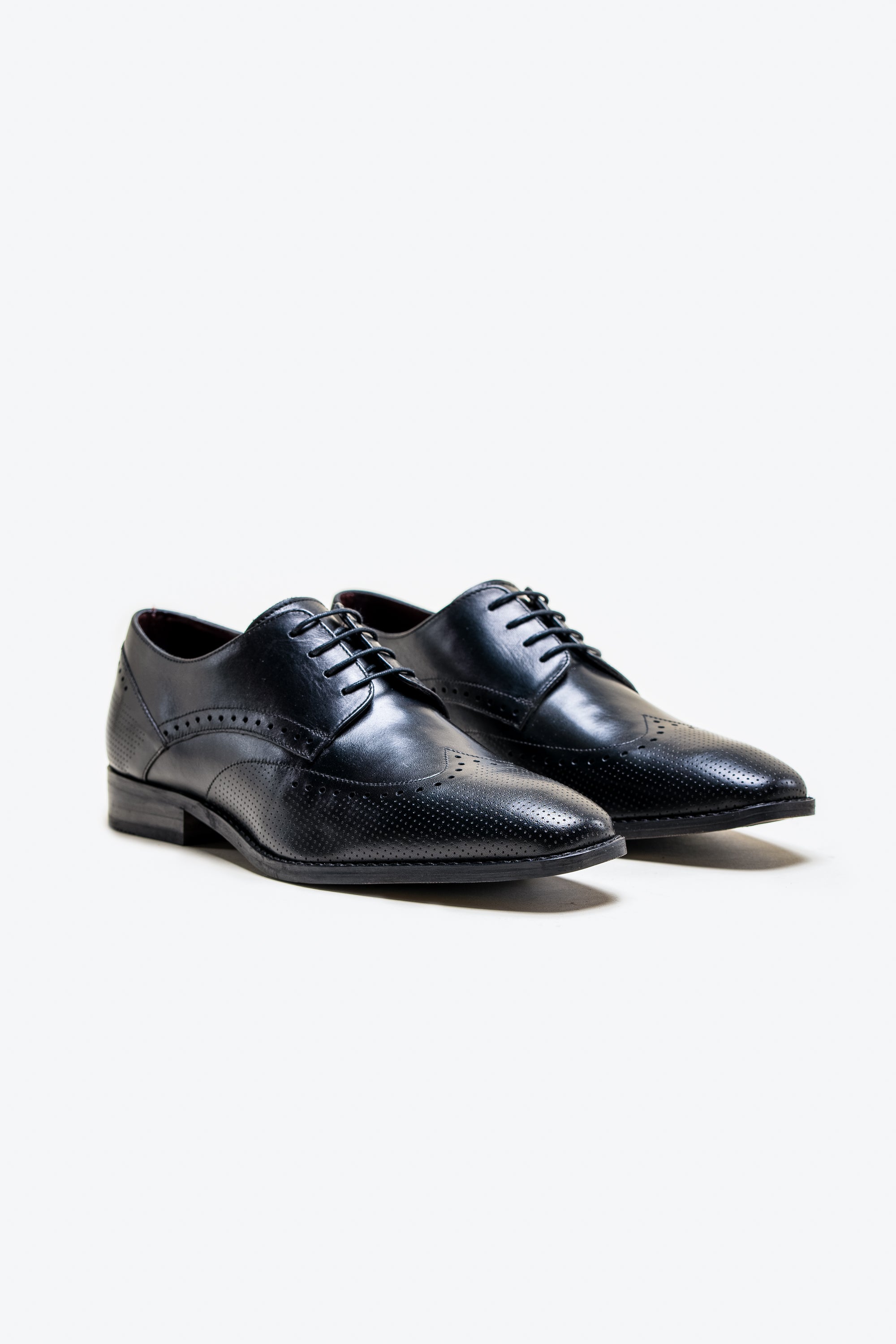 Men's Genuine Leather Derby Brogue Shoes - LISBON Black Pair Side Picture