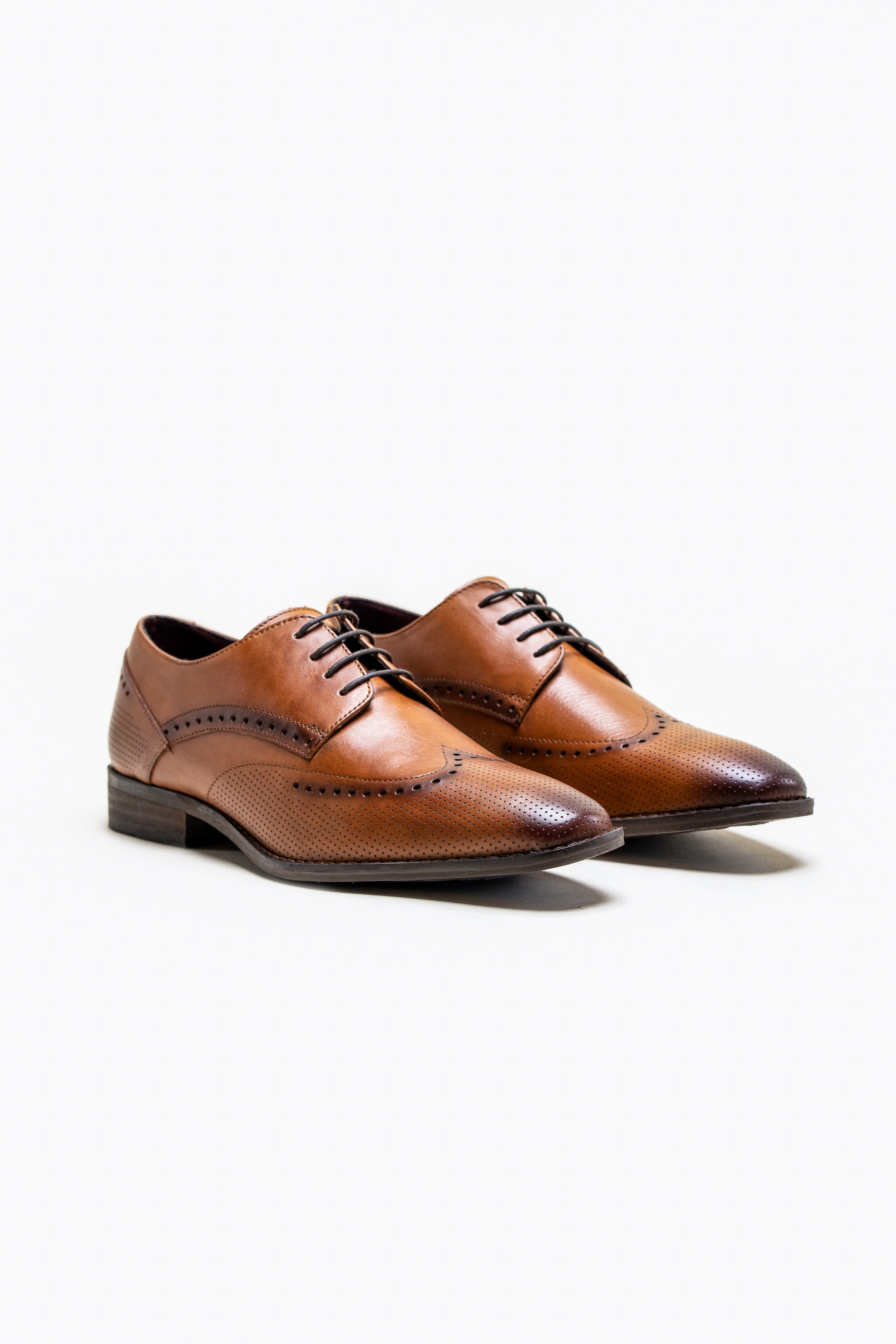 Men's Genuine Leather Derby Brogue Shoes - LISBON Tan Pair Side Picture