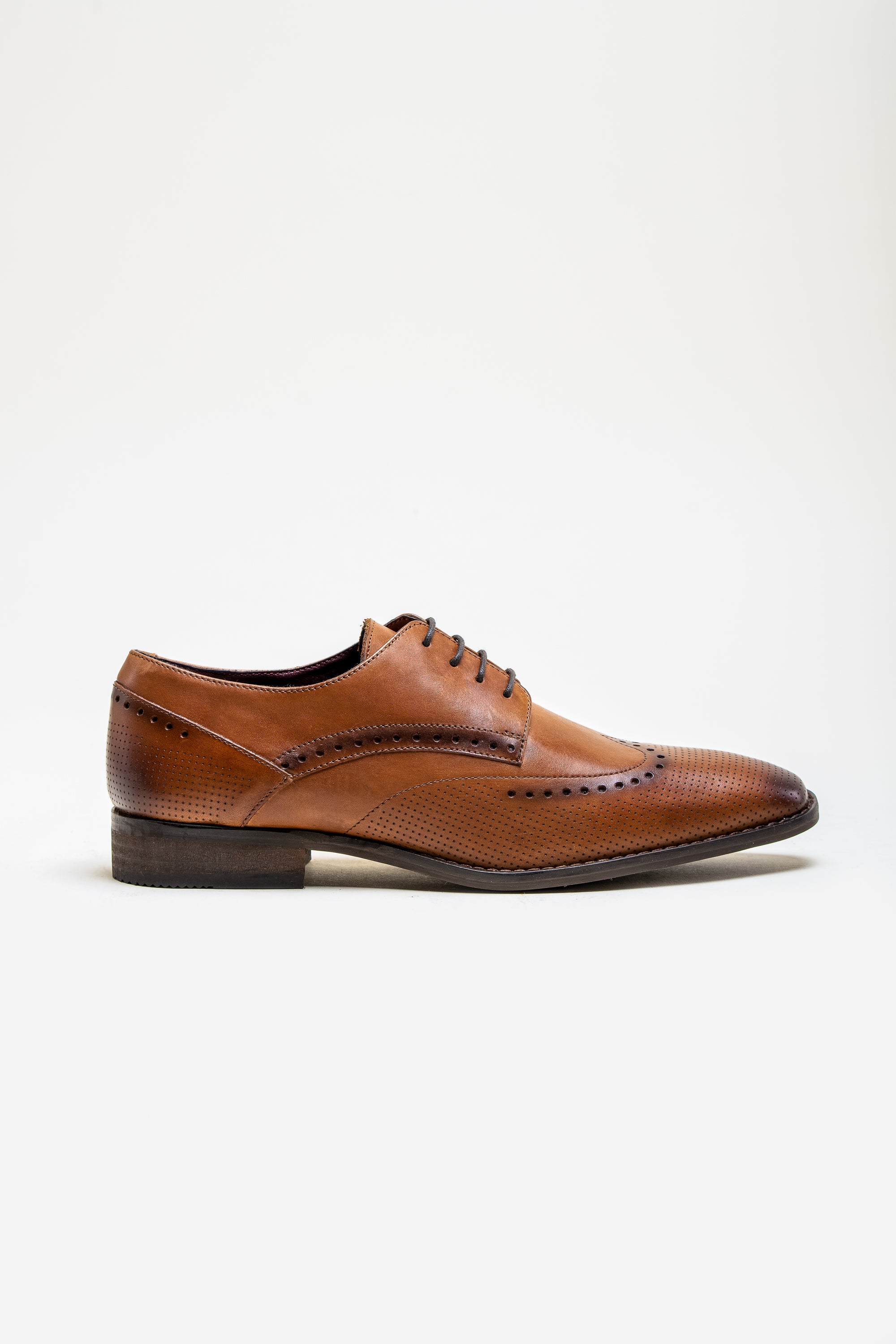 Men's Genuine Leather Derby Brogue Shoes - LISBON Tan Side Picture