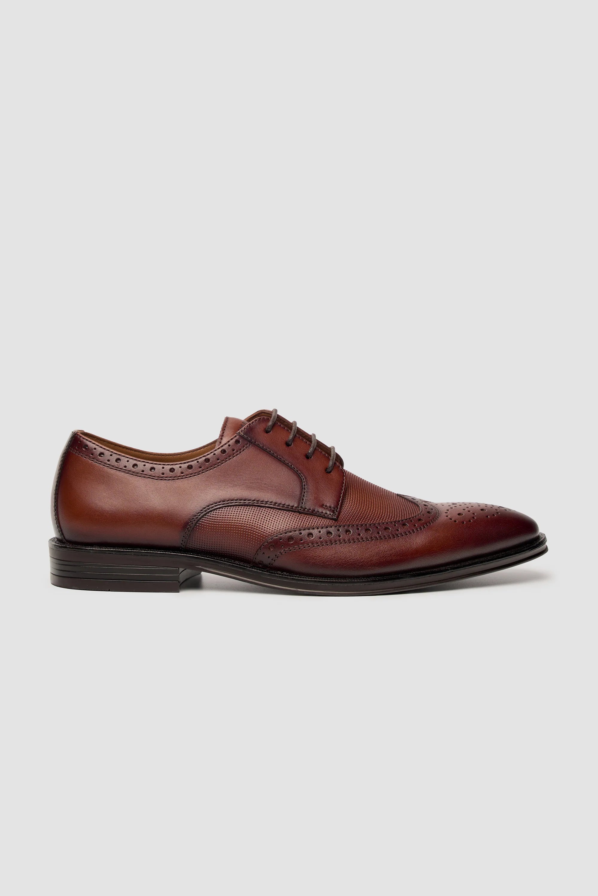 Men’s Genuine Leather Wingtip Brogue Shoes - Lorenzo - Tan Side picture