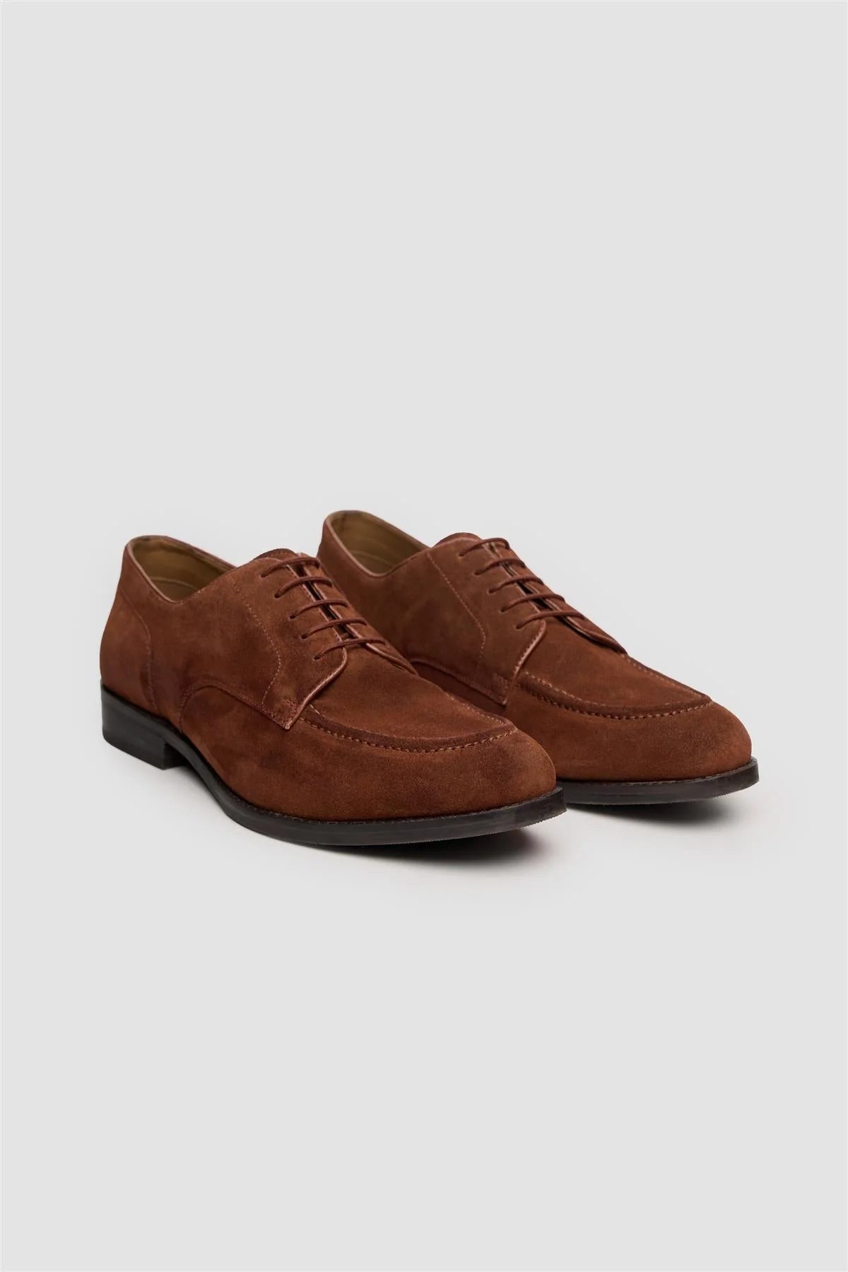 Men’s Genuine Suede Derby Shoes with Apron Toe - Brera - Cognag Brown