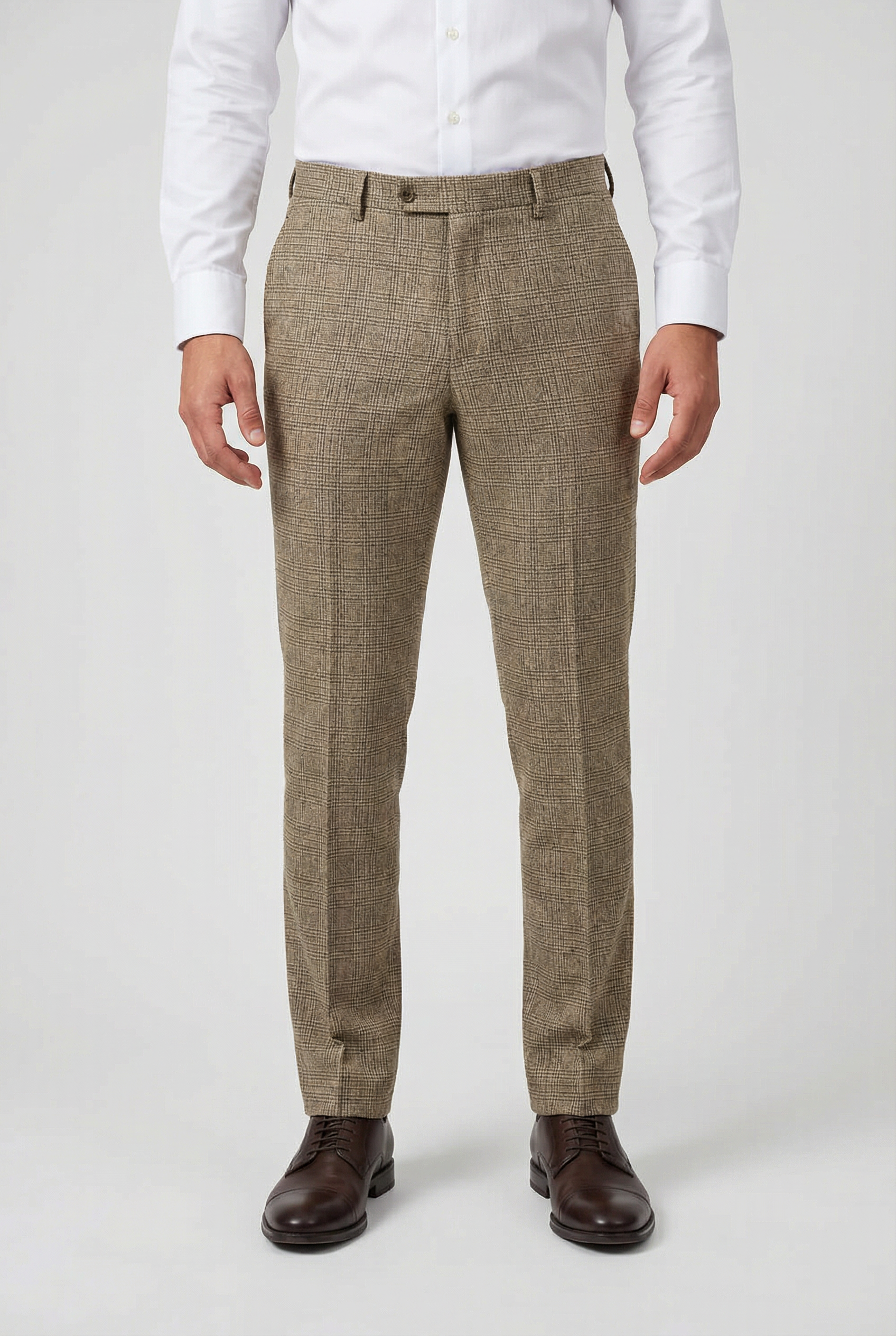 Men’s Glen Check Dress Trousers - Parker - Tan Brown