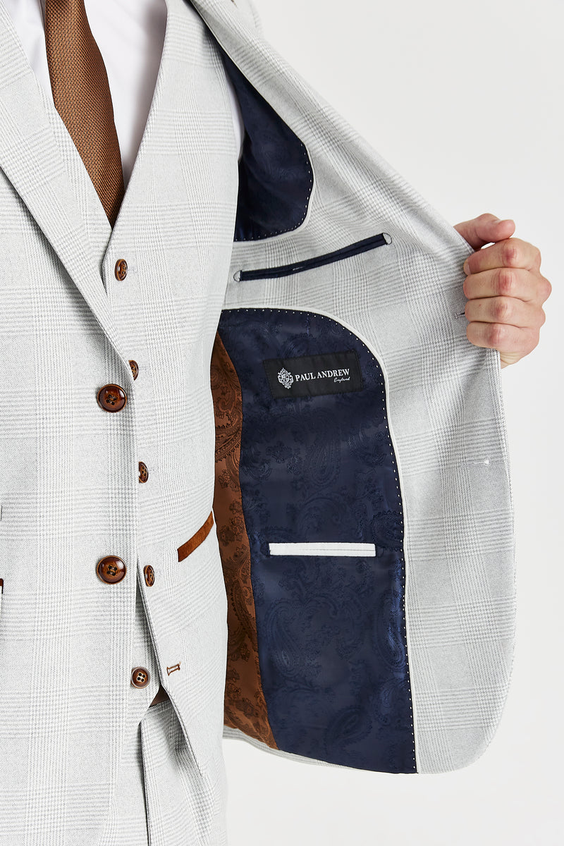 Men's Herringbone Check Suit Tailored Fit Suit - MARK STONE - Stone Beige