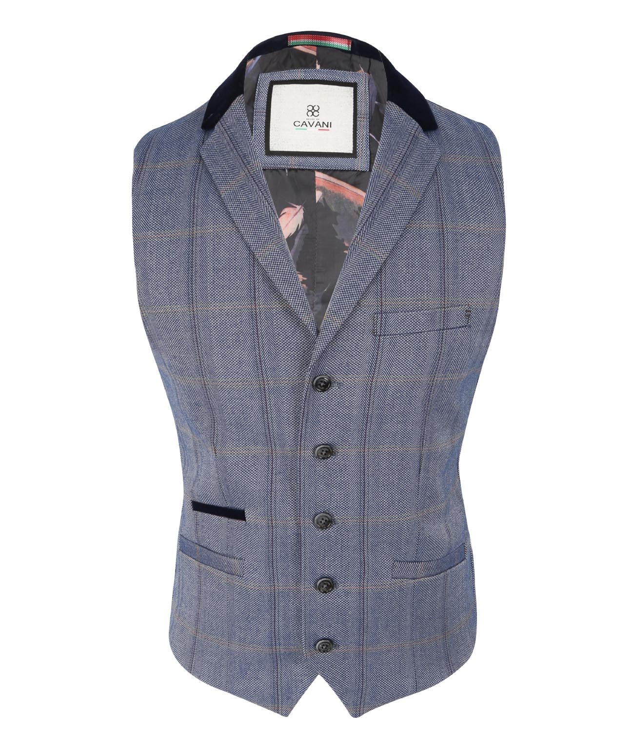 Men’s Herringbone Check Waistcoat - Style Connal Blue
