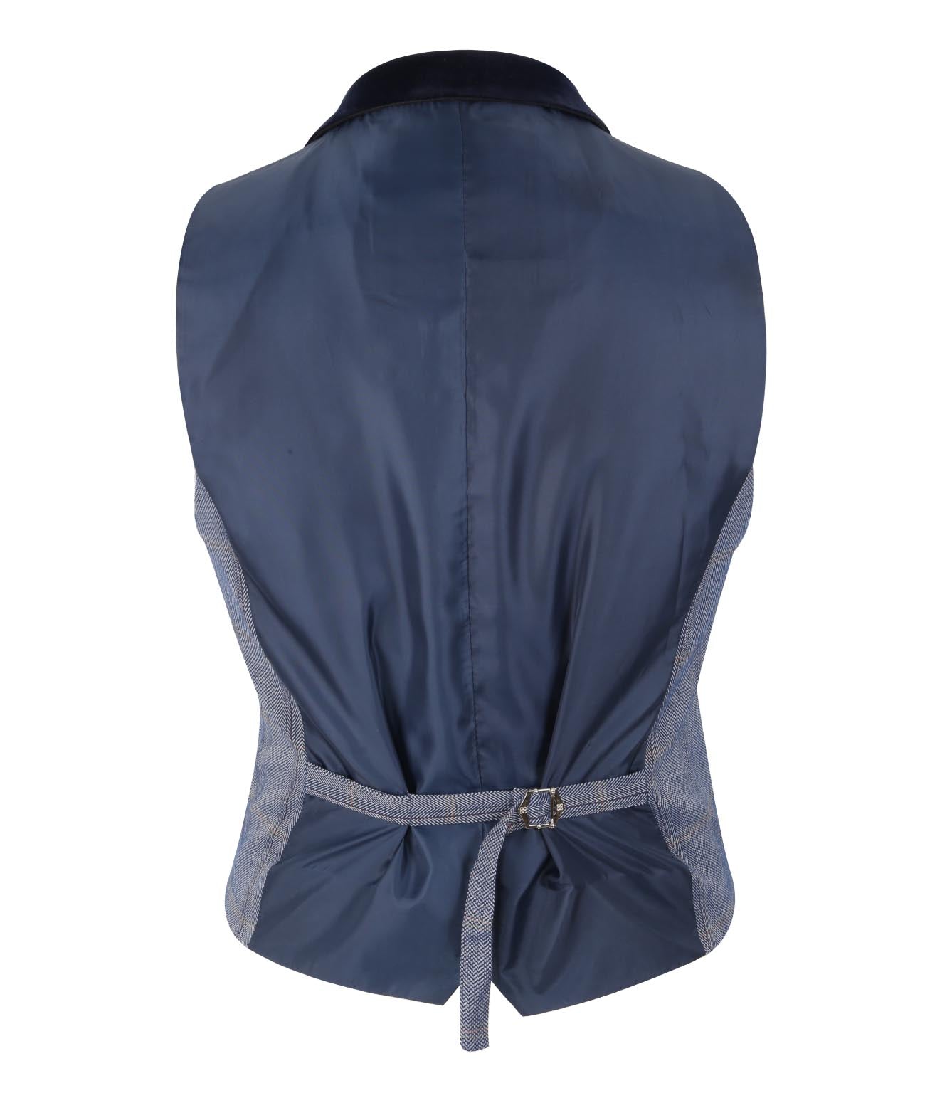 Men’s Herringbone Check Waistcoat - Style Connal Blue