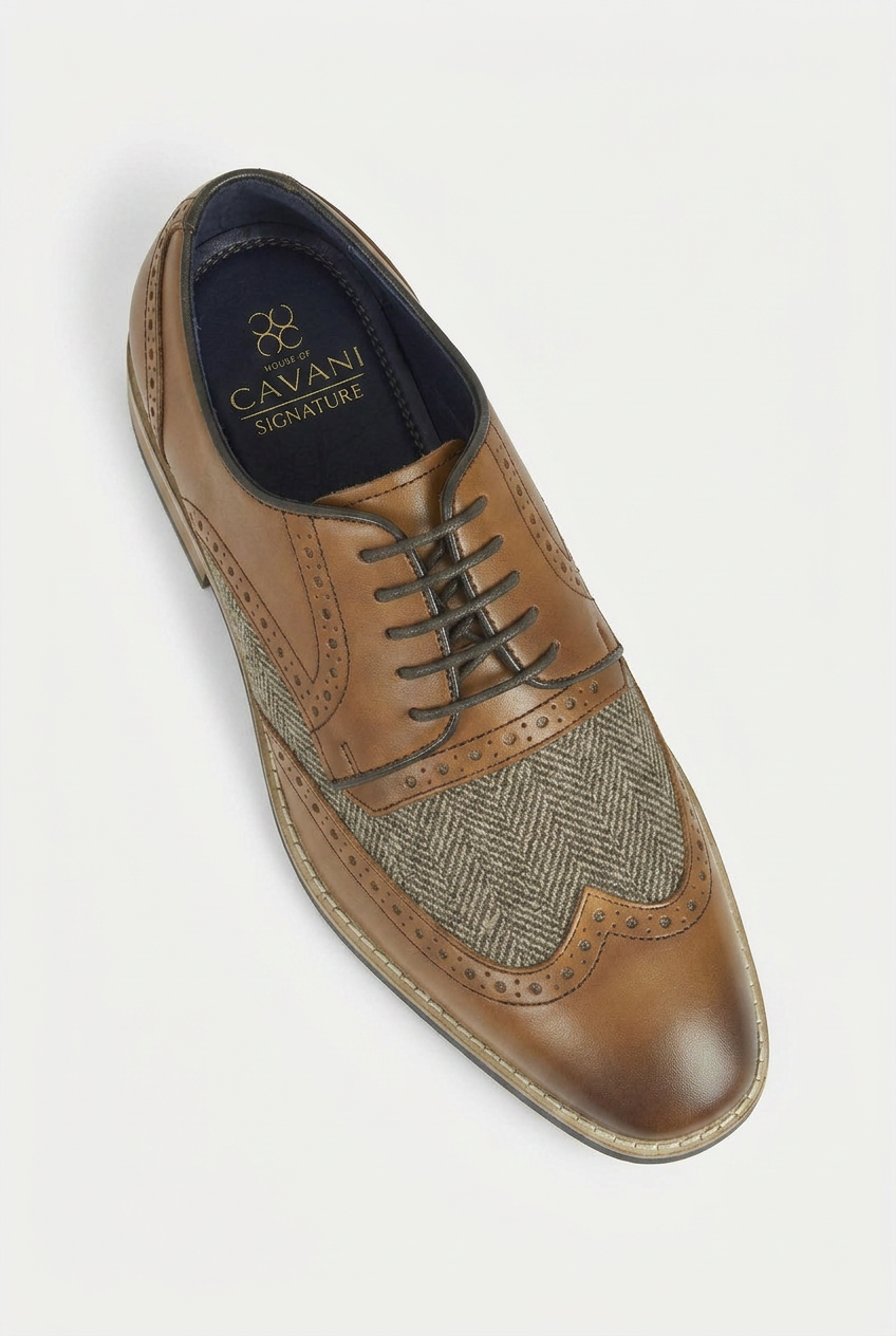 Men’s Herringbone Tweed Brogue Oxford Shoes