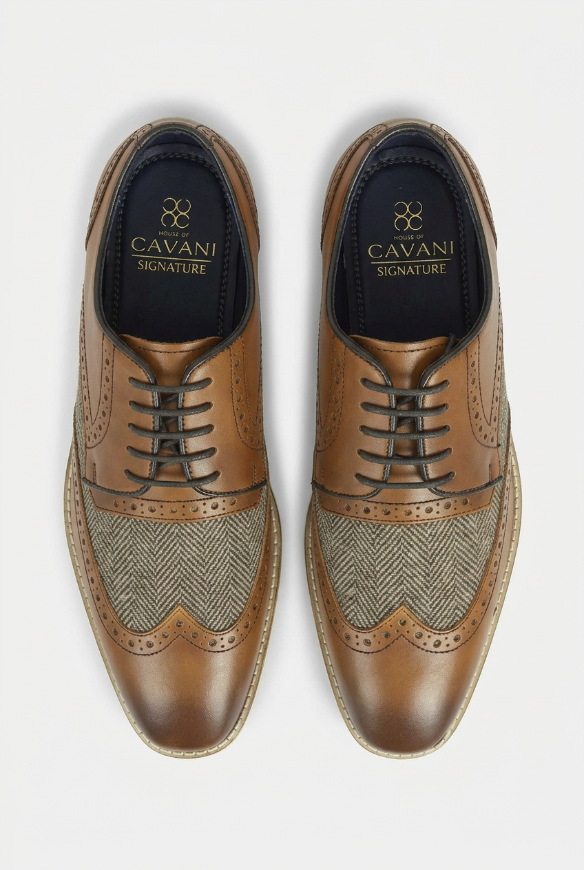 Men’s Herringbone Tweed Brogue Oxford Shoes