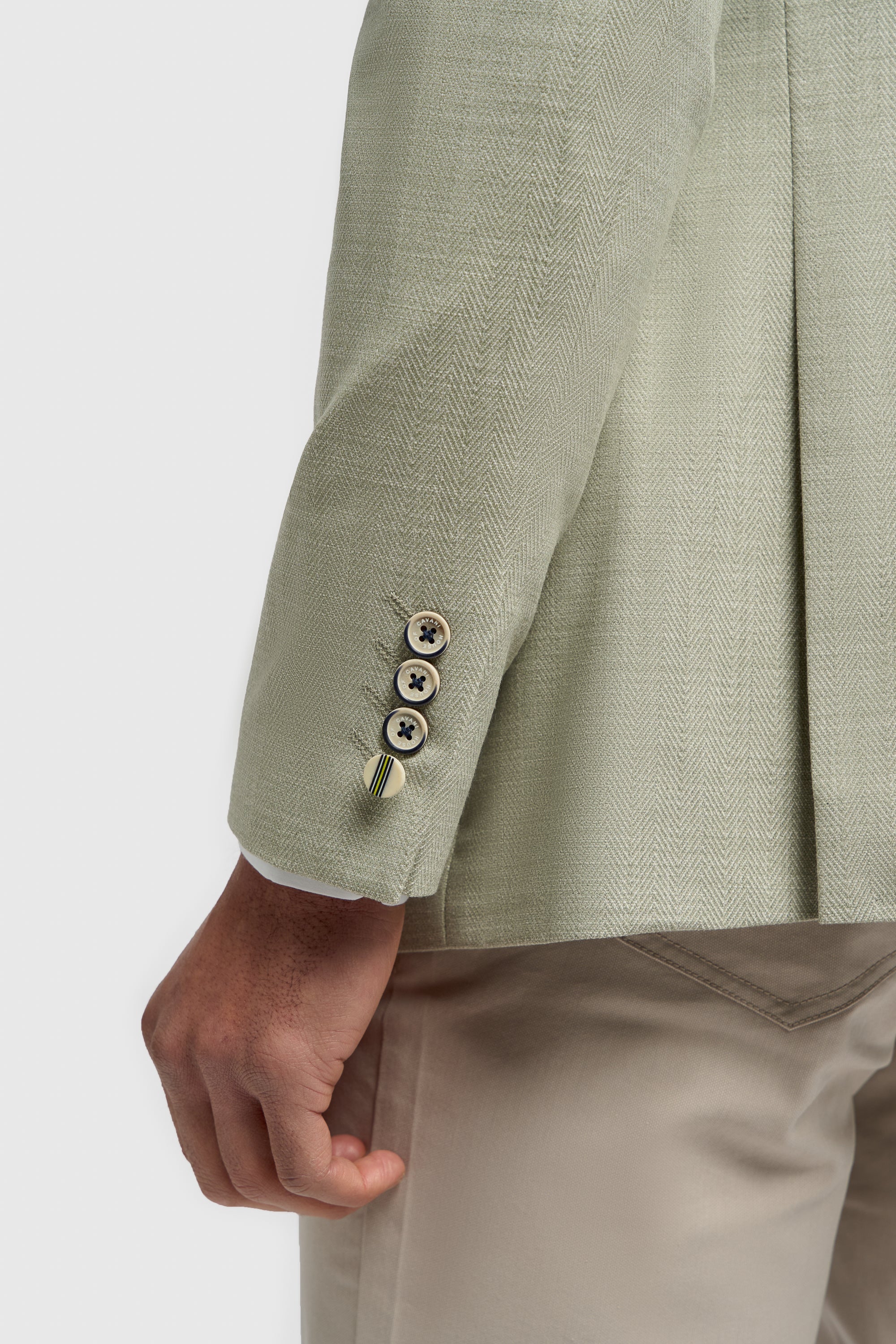 Men’s Herringbone Twill Blazer - Kovan -  Sage Green Detail Picture