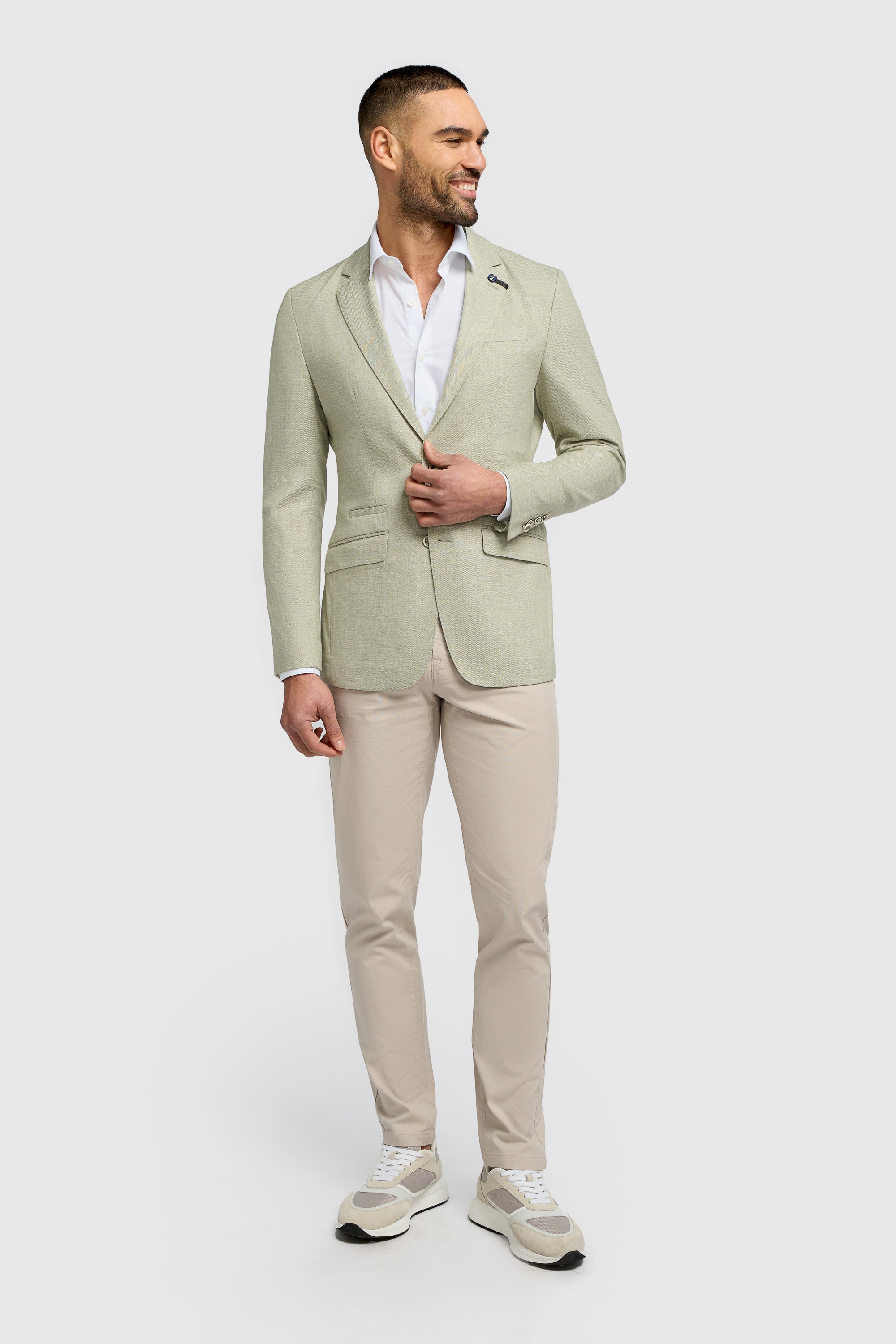 Men’s Herringbone Twill Blazer - Kovan -  Sage Green Model Picture