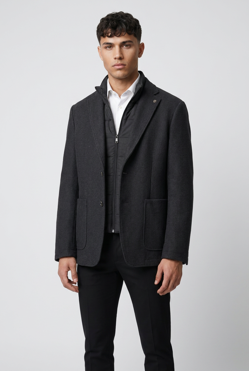 Men’s Hybrid Knit Blazer with Quilted Bib - Black