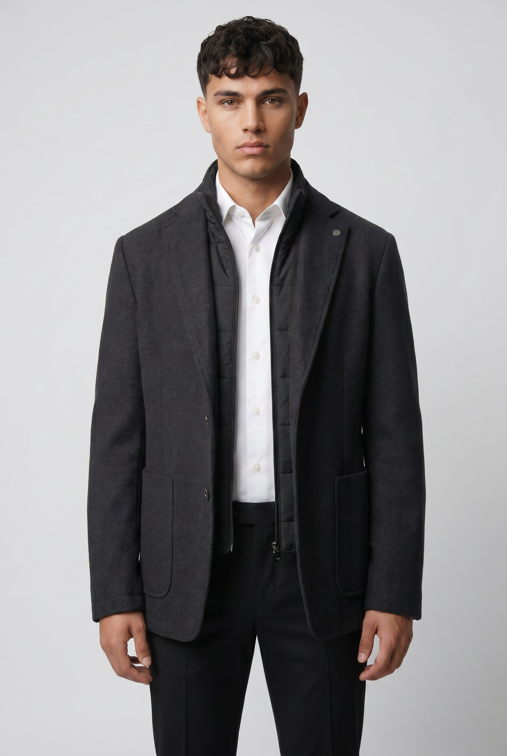 Men’s Hybrid Knit Blazer with Quilted Bib - Black