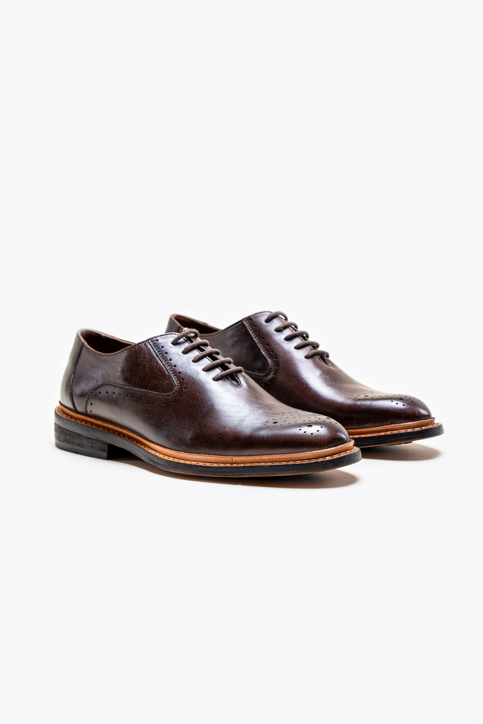 Men's Lace Up Leather Brogue Shoes - BRENTWOOD - Brown Pair Side Picture