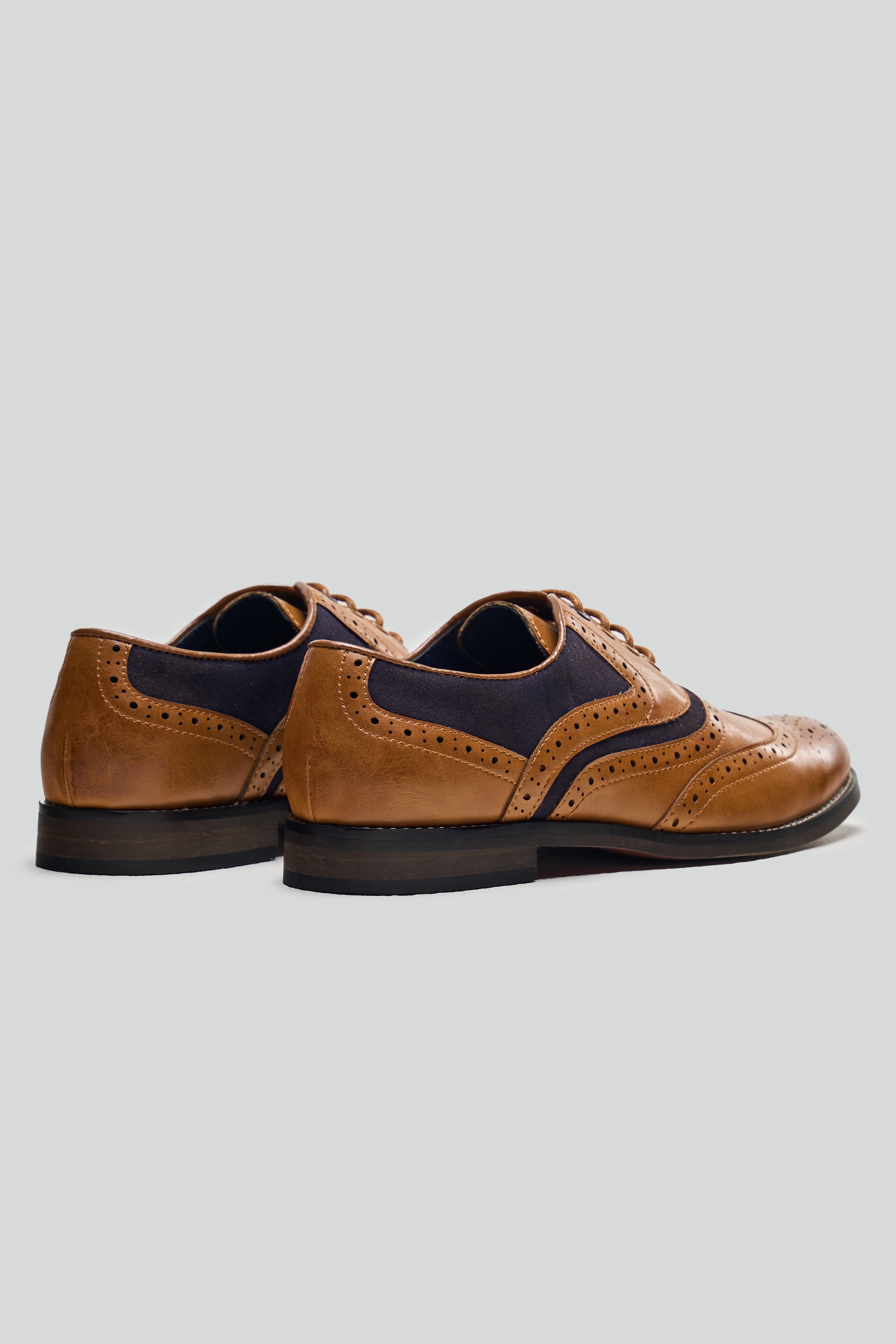 Men's Lace Up Oxford Brogue Dress Shoes - Russel - Tan Navy Back Picture