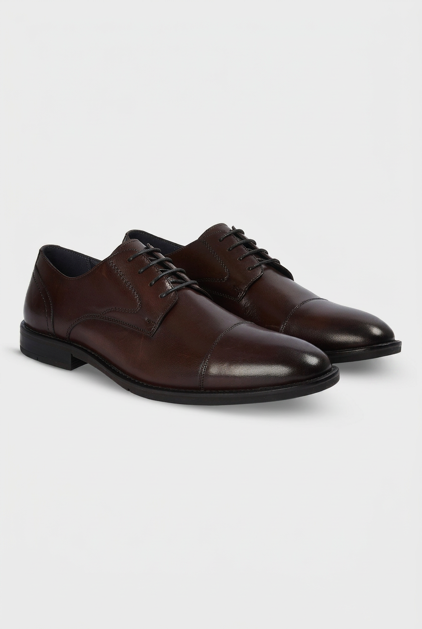 Men’s Leather Cap Toe Derby Dress Shoes - Regent - Brown Side Picture