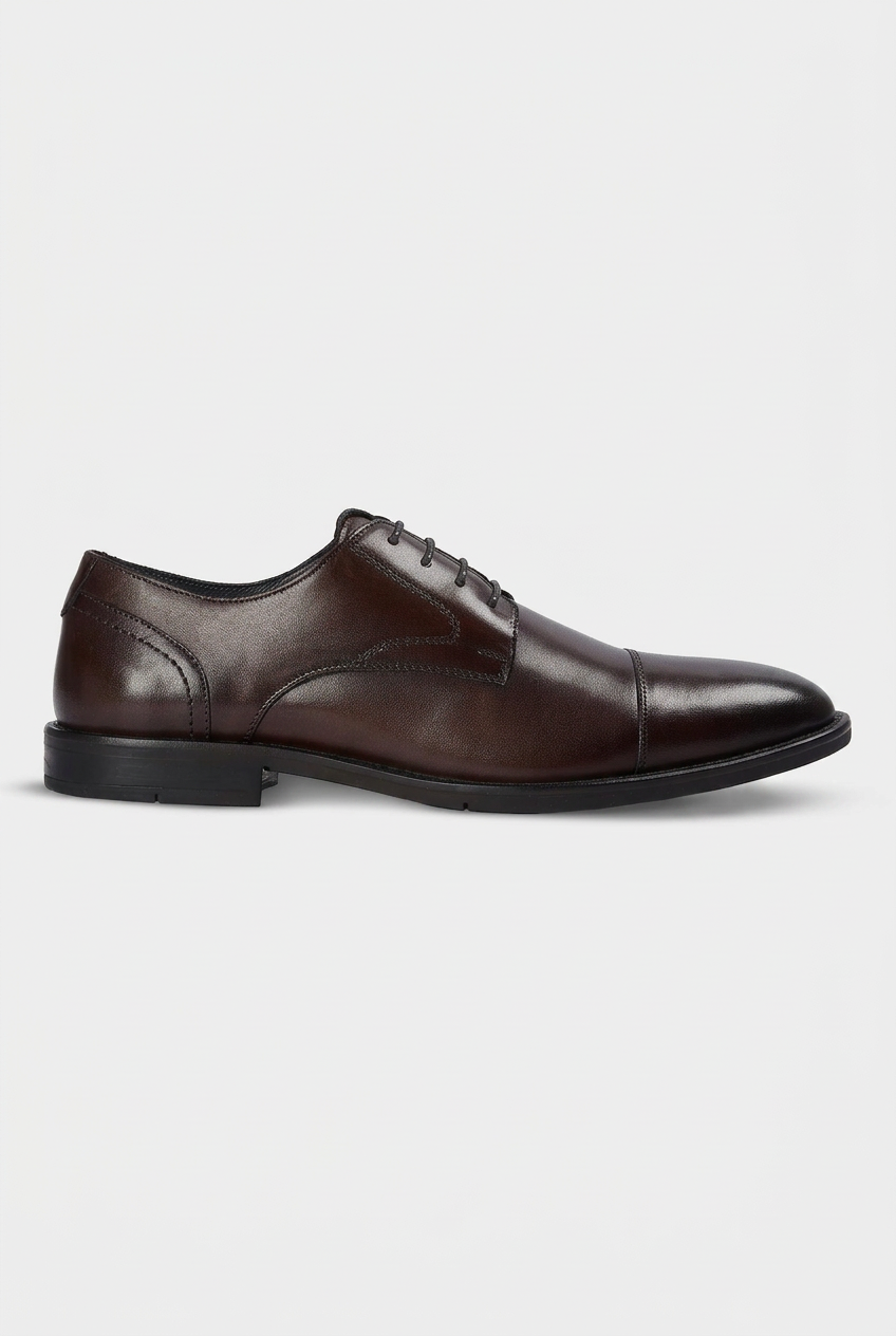 Men’s Leather Cap Toe Derby Dress Shoes - Regent - Brown