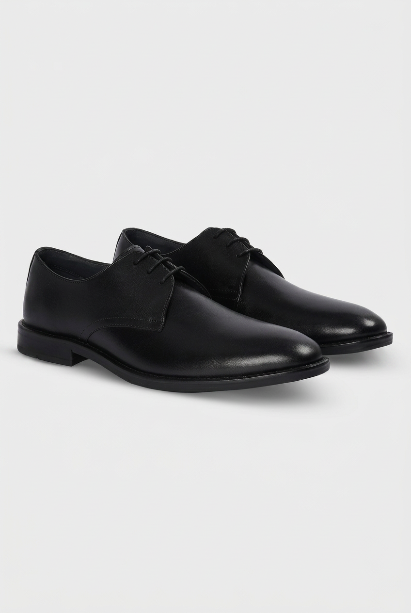 Men’s Leather Derby Lace Up Shoes - Black Pair Side Picture