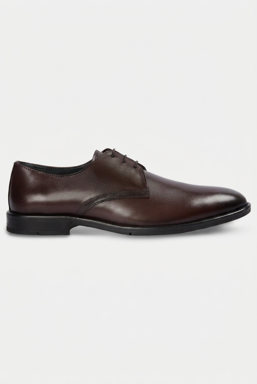 Men’s Leather Derby Lace Up Shoes - Brown Side Picture