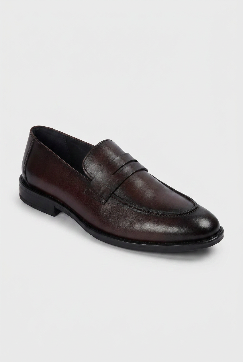 Men’s Leather Penny Loafer Shoes - Brown 