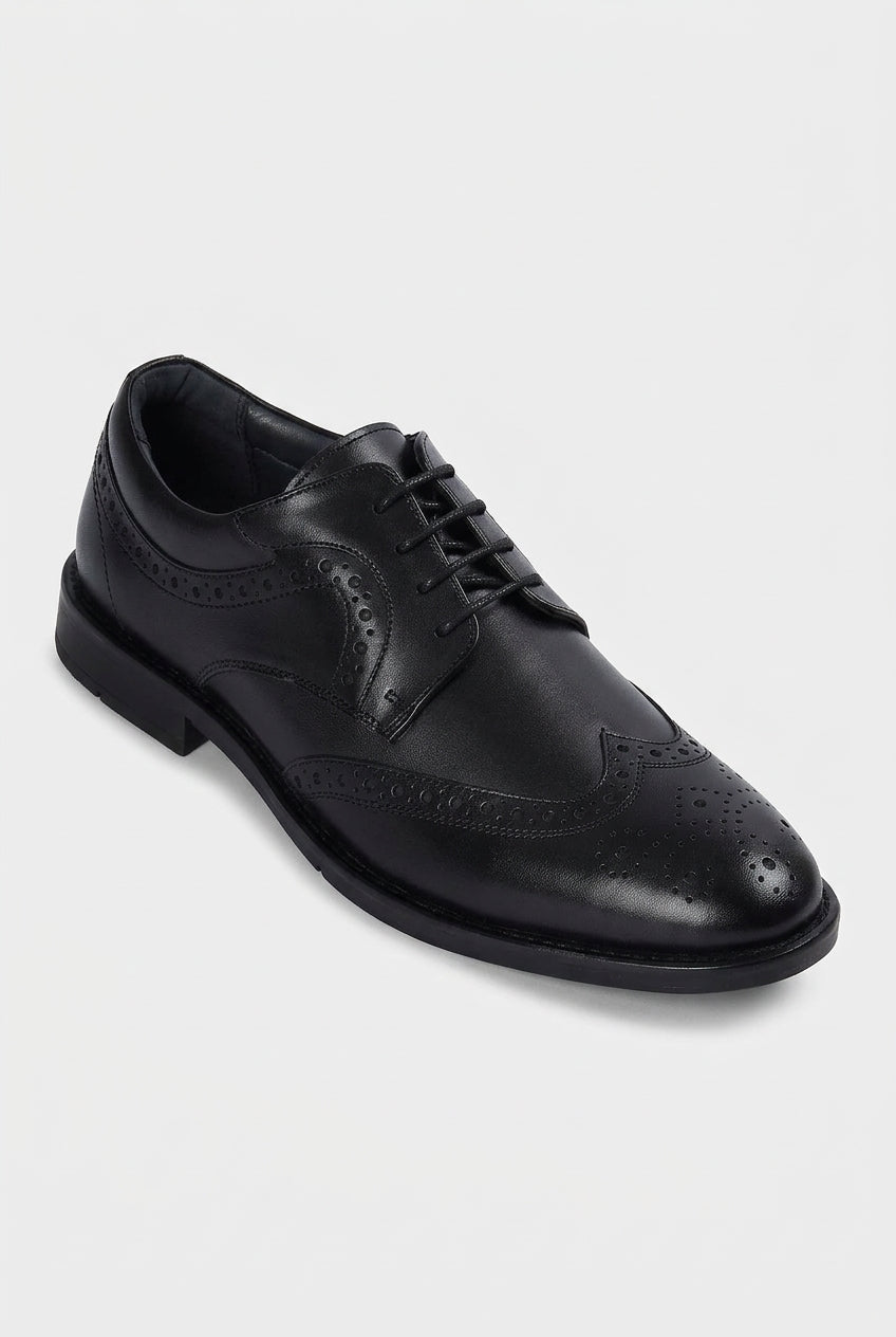 Men’s Leather Wingtip Brogue Derby Dress Shoes - Cambridge - Black Side Picture