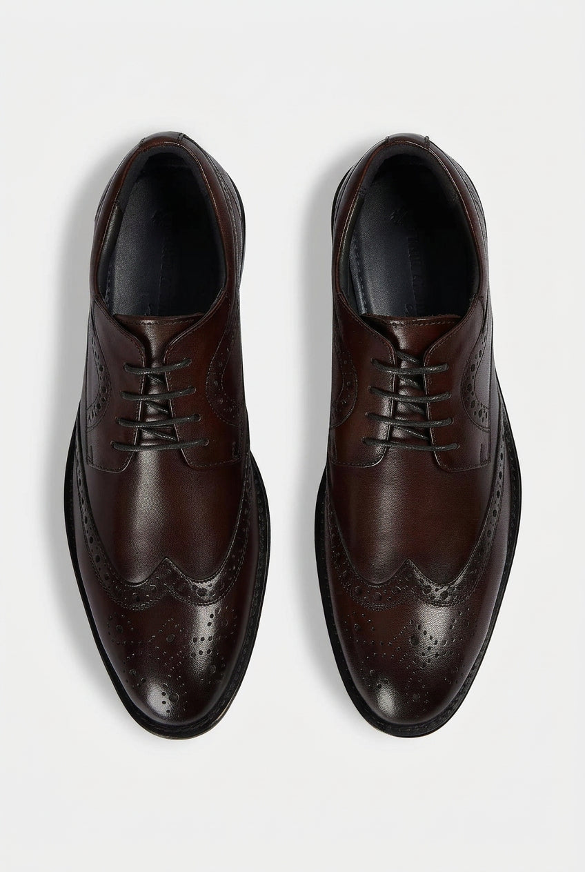 Men’s Leather Wingtip Brogue Derby Dress Shoes - Cambridge - Brown Front Picture