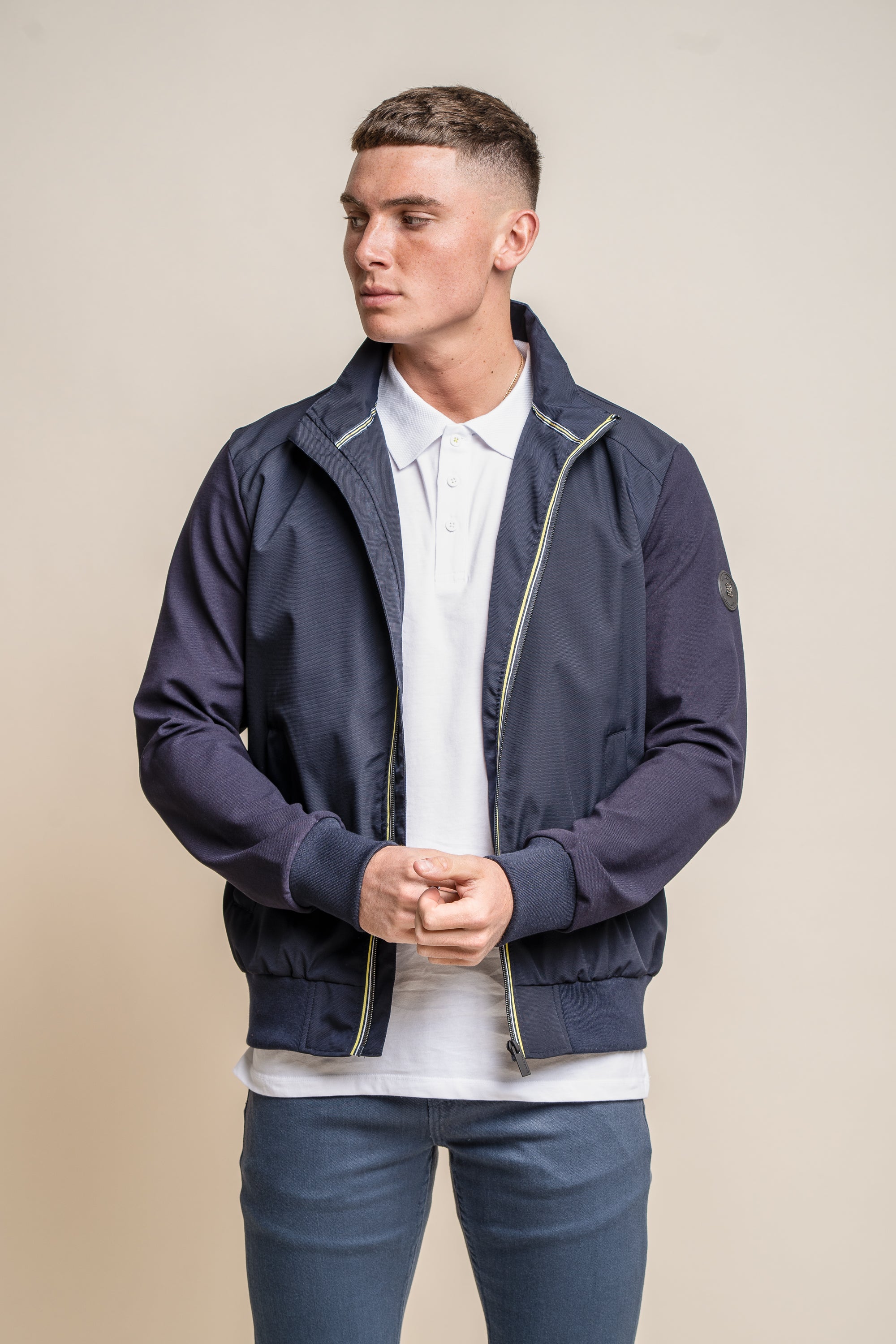 Men's Lightweight Slim Fit Bomber Jacket - KASPER - Navy Front Picture
