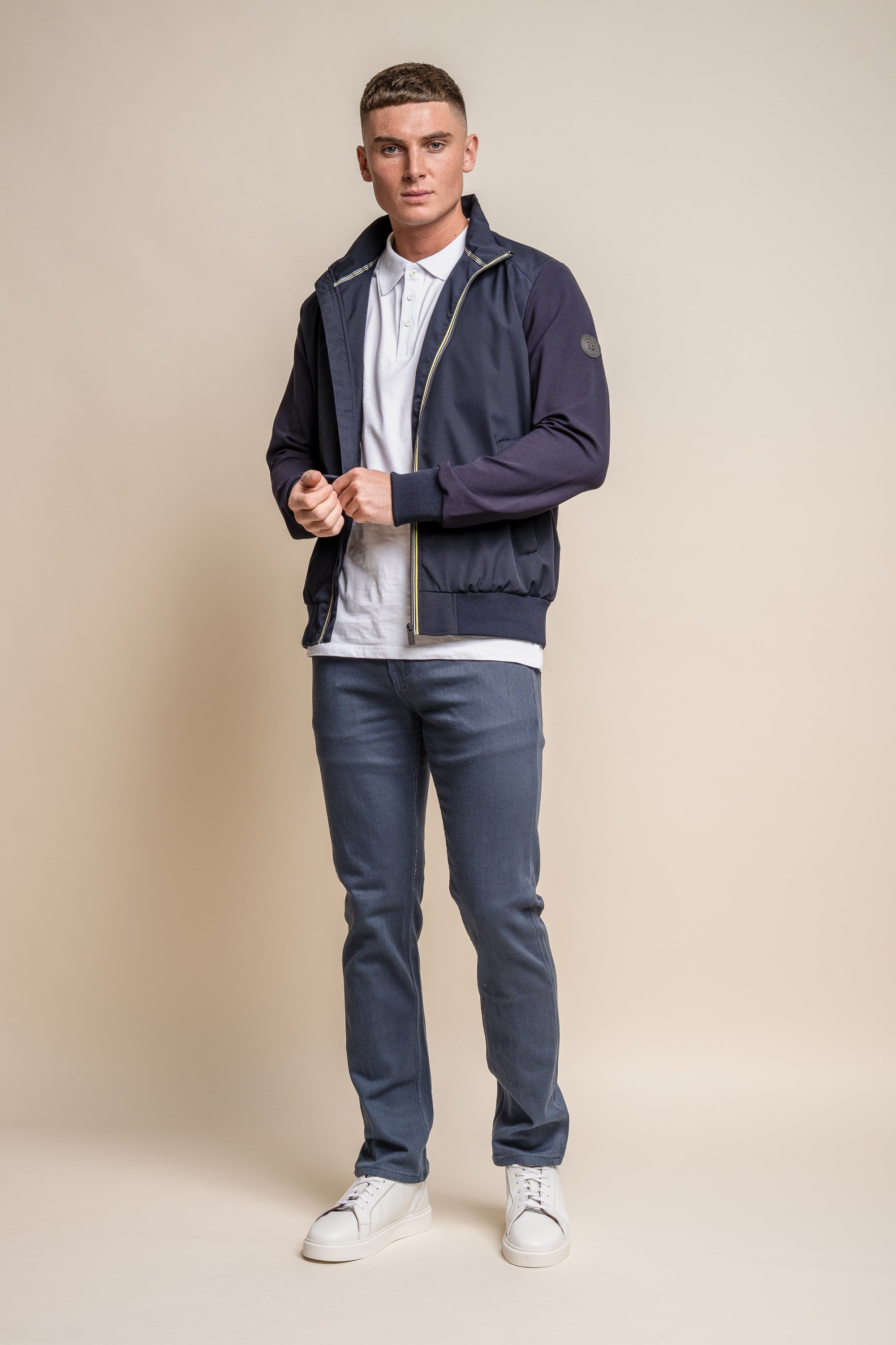 Men's Lightweight Slim Fit Bomber Jacket - KASPER - Navy Model Front Picture