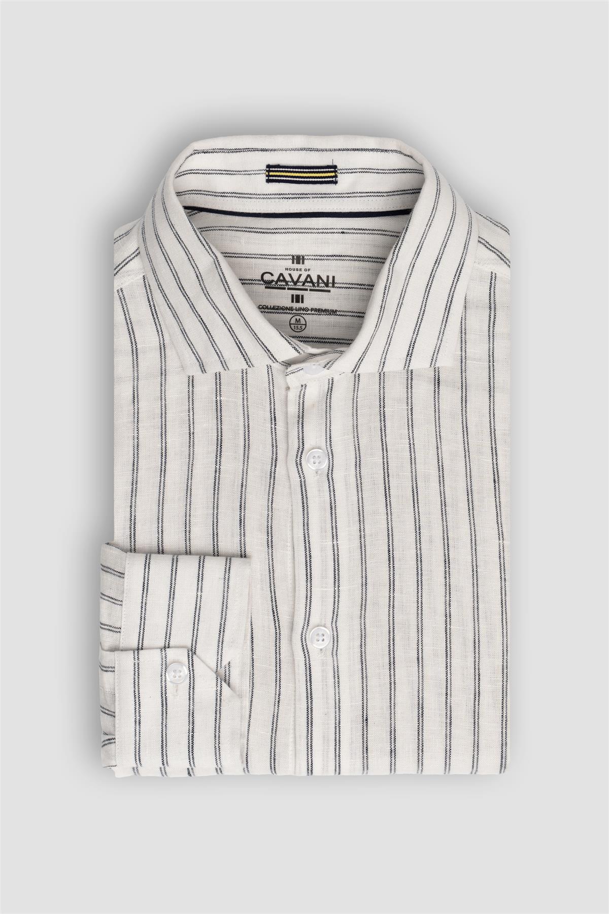 Men’s Linen Long Sleeve Striped Shirt - Alberi - White