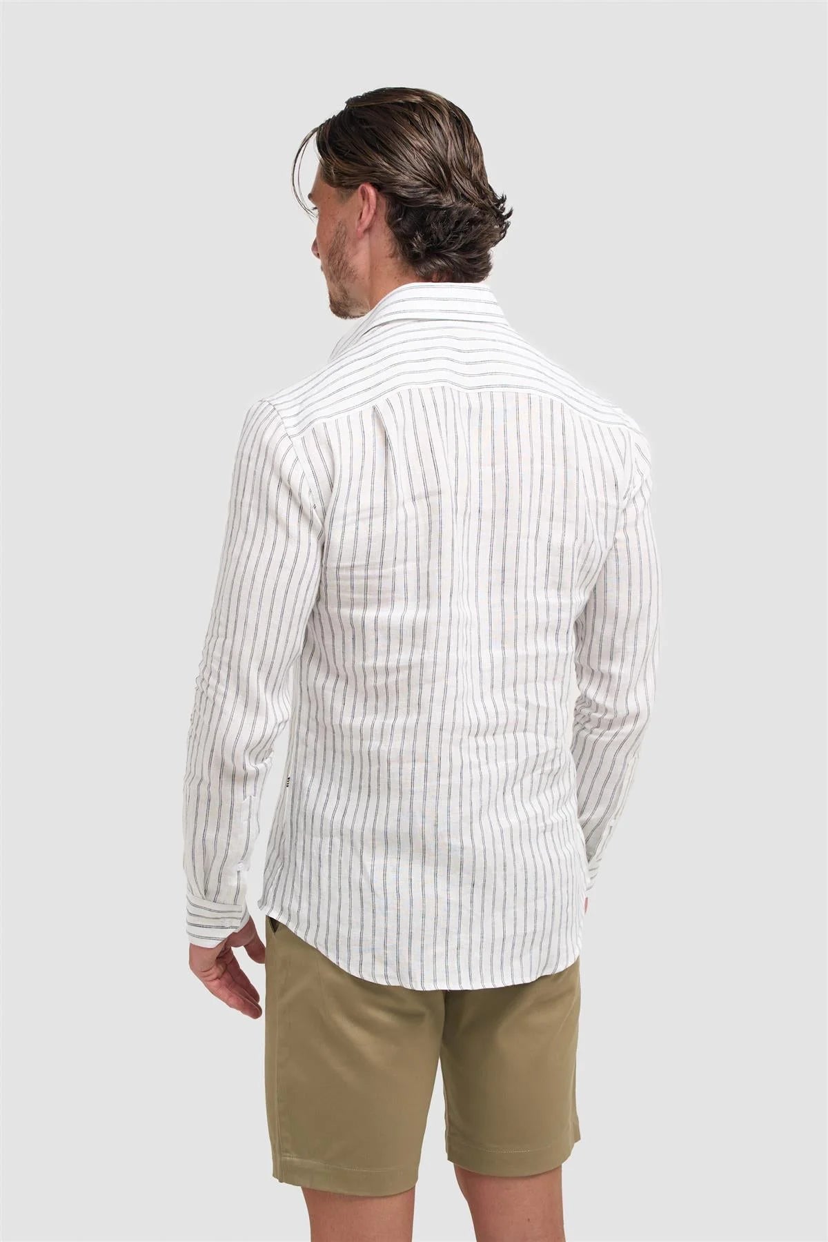Men’s Linen Long Sleeve Striped Shirt - Alberi - White