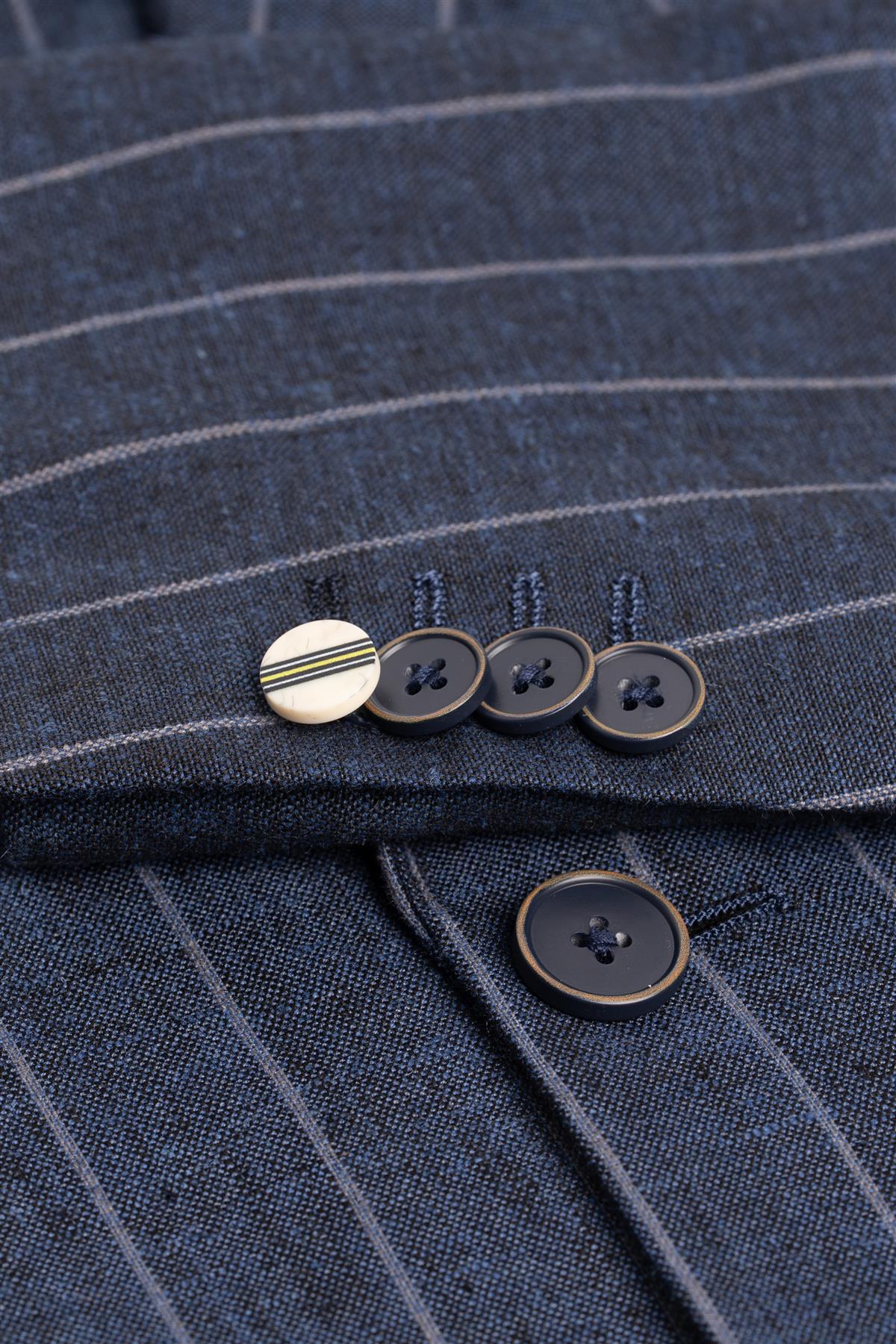 Men’s Linen Pinstripe Blazer with Patch Pockets - Piero - Navy Blue