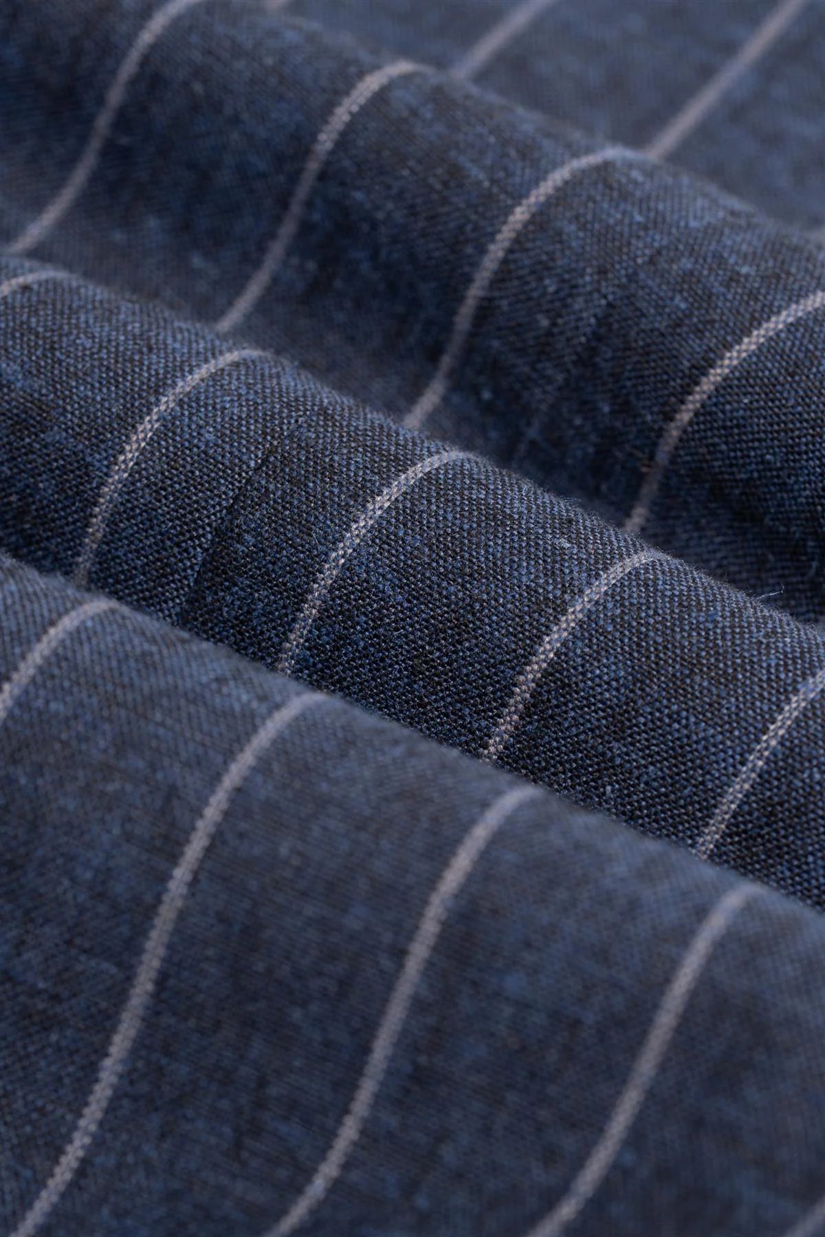 Men’s Linen Pinstripe Blazer with Patch Pockets - Piero - Navy Blue